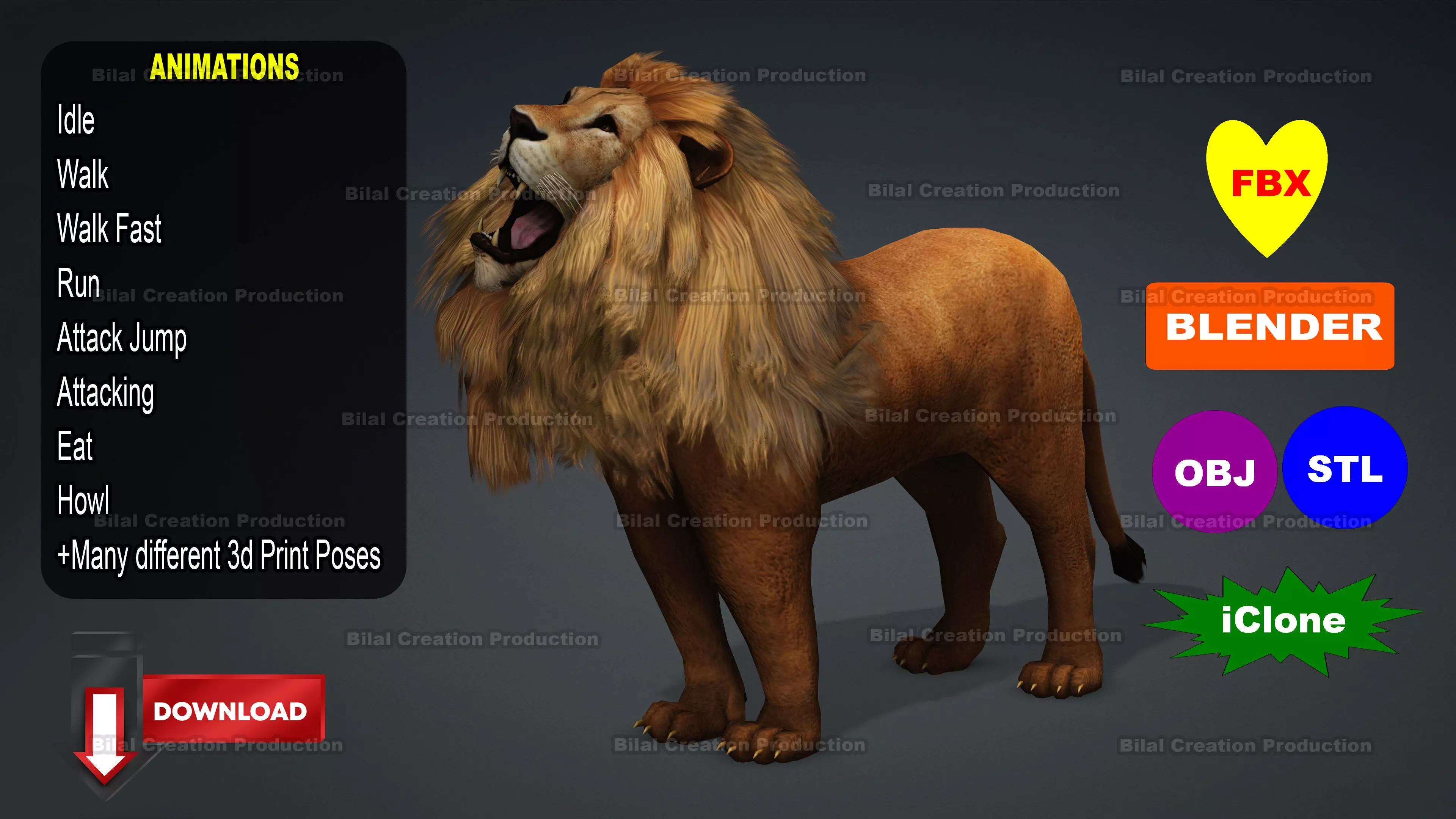 Lion with Animation 8 Low-poly 3D model_0