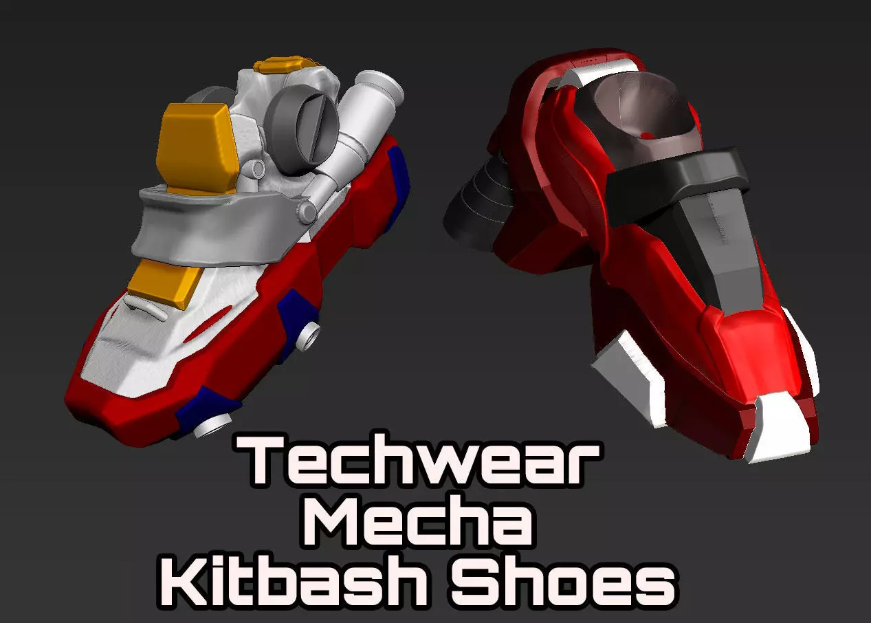 Gundam inspired sneakers shoes techwear kitbash 3D print model