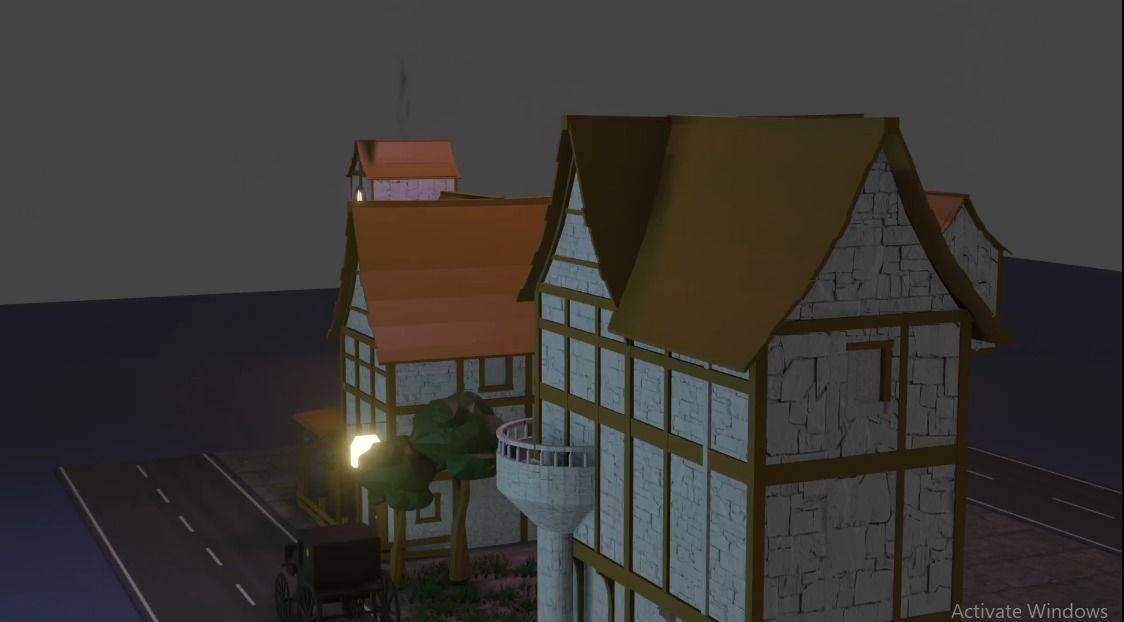 beautiful low poly house with road Low-poly 3D model_9