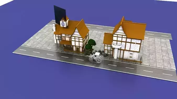 beautiful low poly house with road