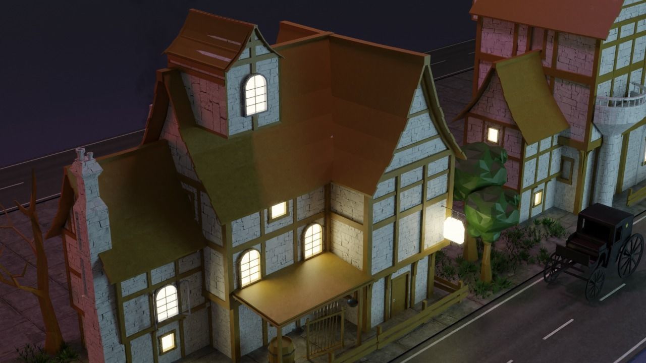 beautiful low poly house with road Low-poly 3D model_4