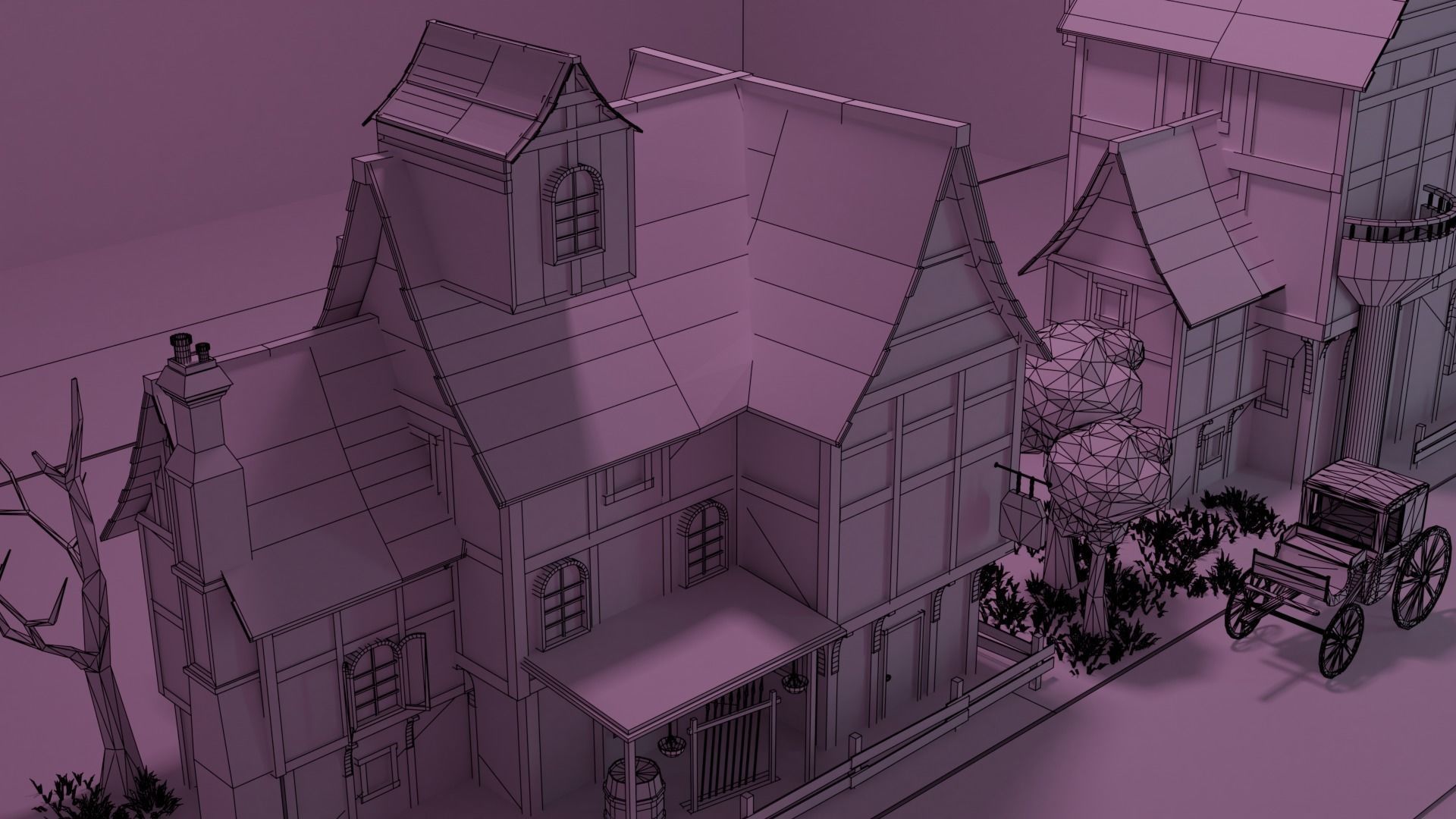 beautiful low poly house with road Low-poly 3D model_3