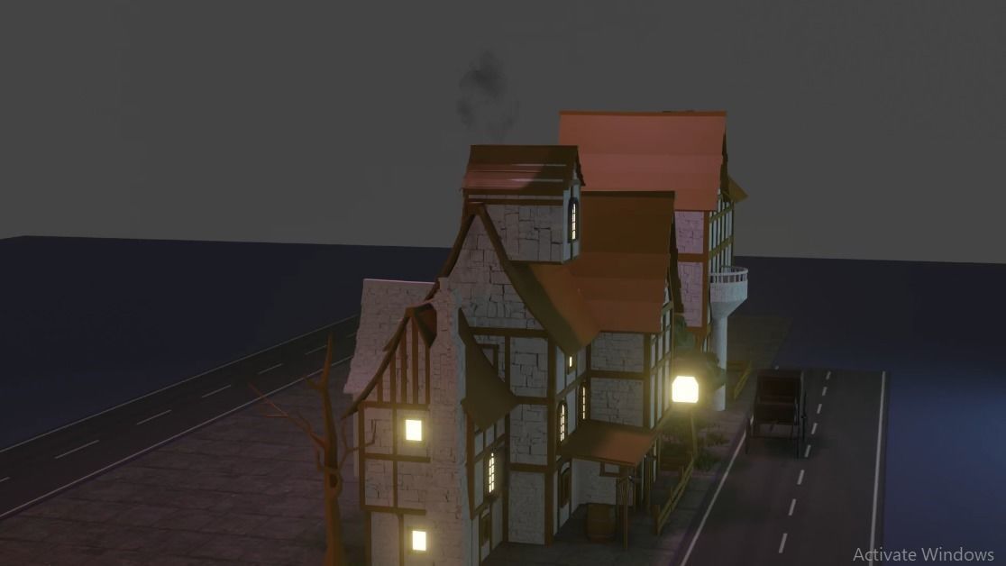 beautiful low poly house with road Low-poly 3D model_5