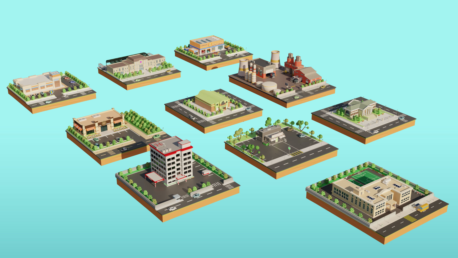 Low Poly Modern City Pack 3D Model Collection_3