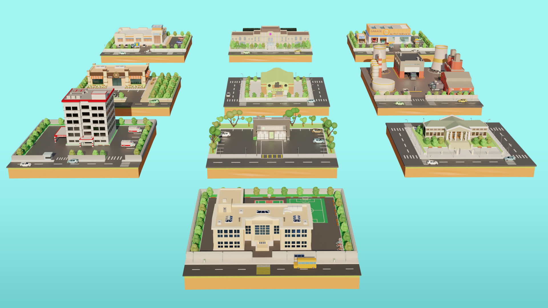 Low Poly Modern City Pack 3D Model Collection_2