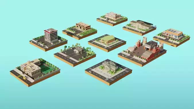 Low Poly Modern City Pack 3D Model Collection