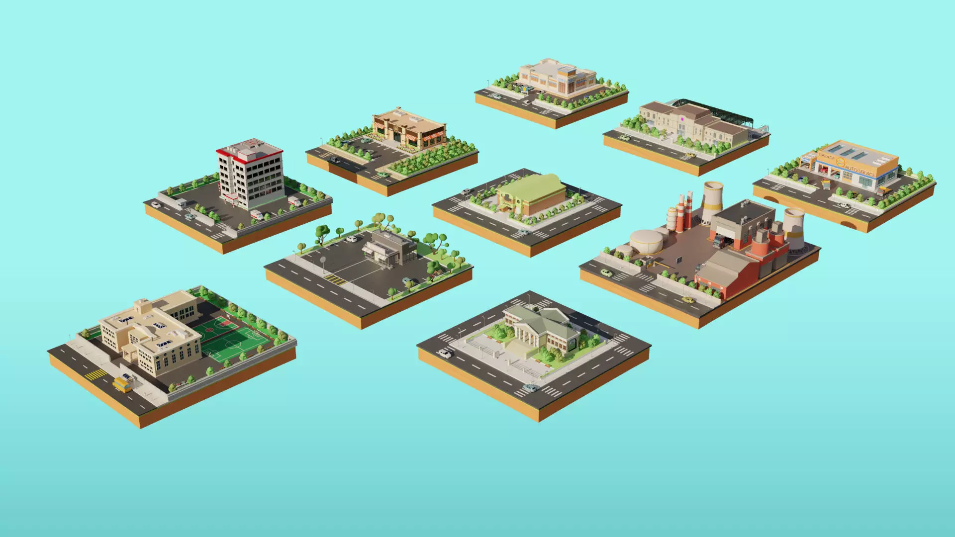 Low Poly Modern City Pack 3D Model Collection_0