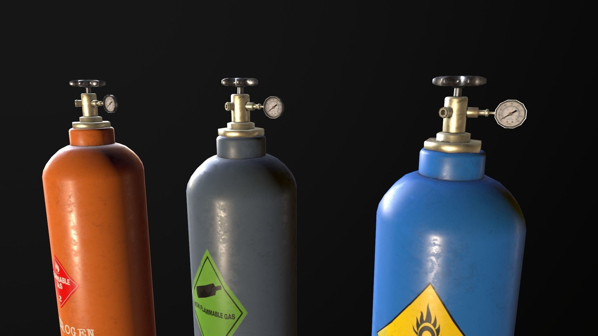 8-types of Industrial Gas Cylinders Low-poly 3D model_9