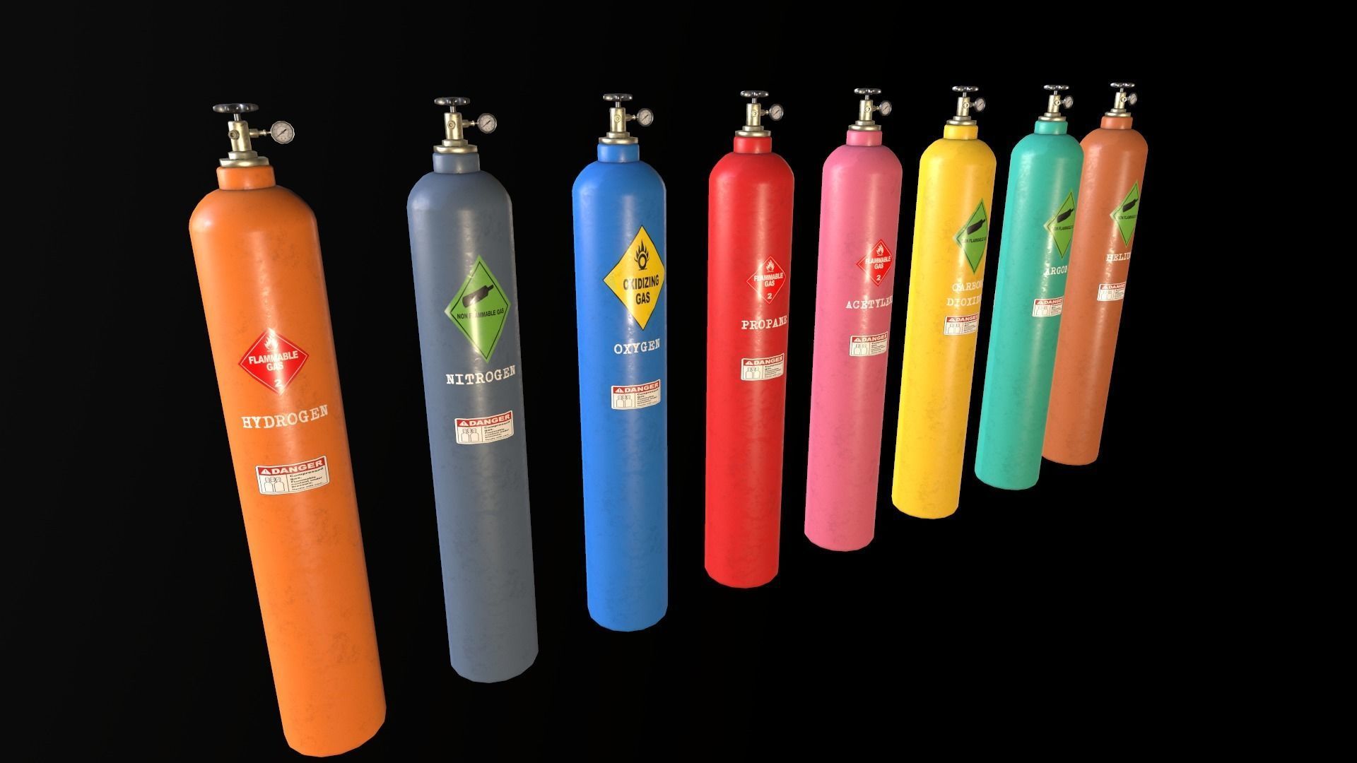 8-types of Industrial Gas Cylinders Low-poly 3D model_8