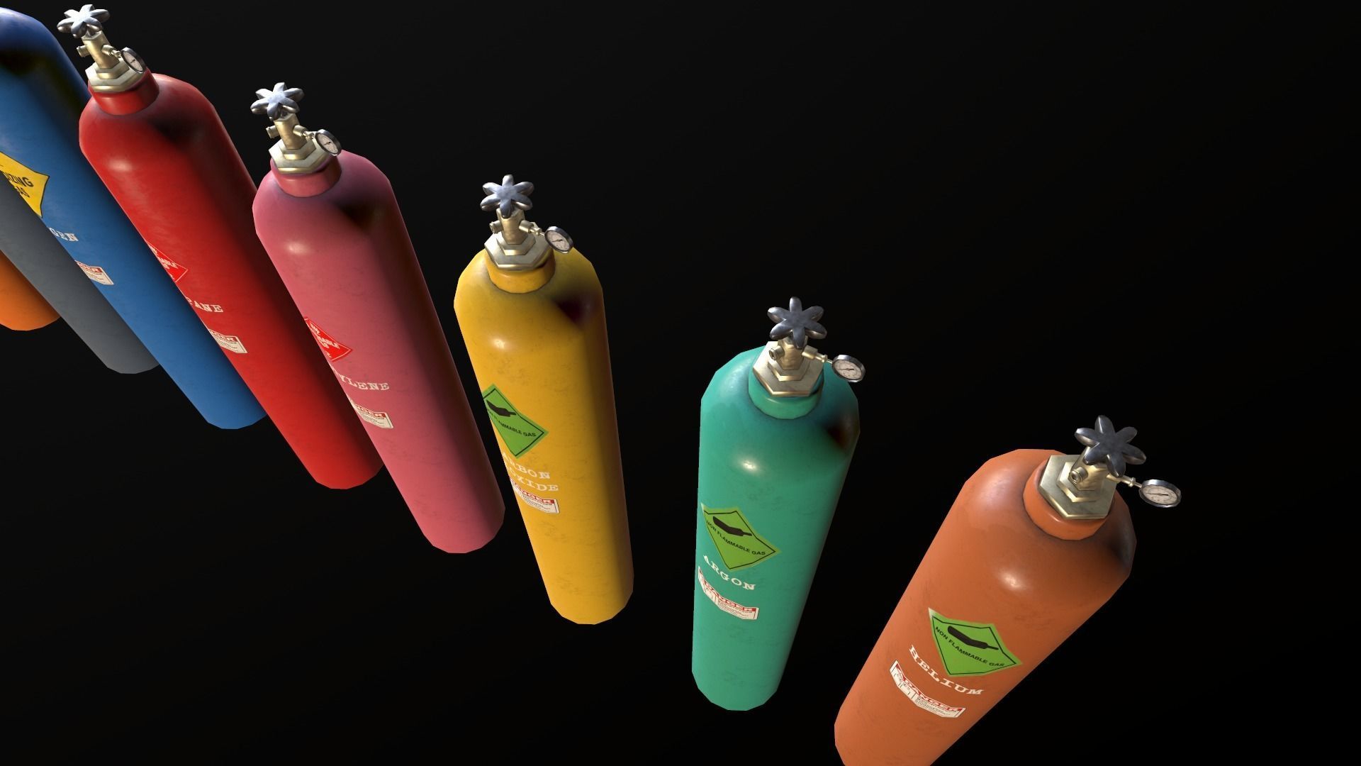 8-types of Industrial Gas Cylinders Low-poly 3D model_10
