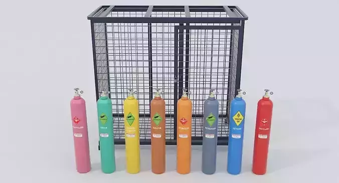 8-types of Industrial Gas Cylinders  Low-poly 3D model