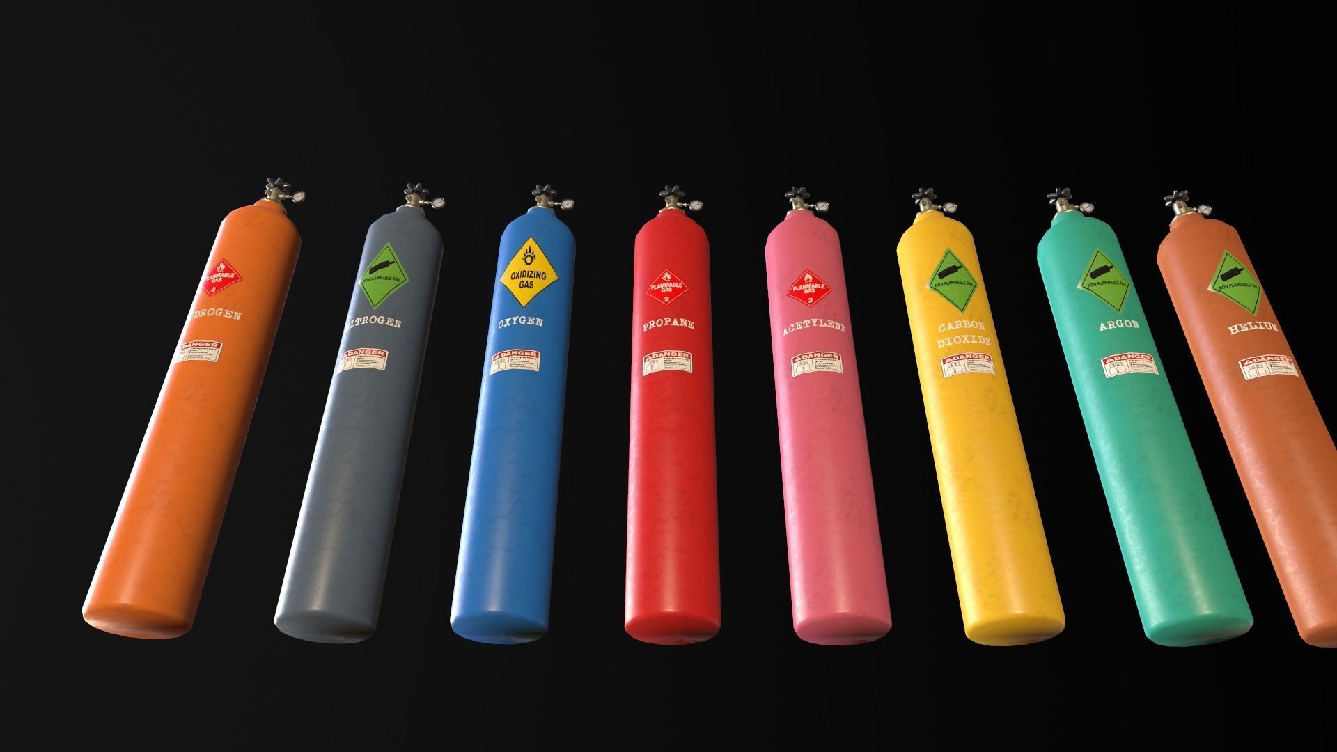 8-types of Industrial Gas Cylinders Low-poly 3D model_11