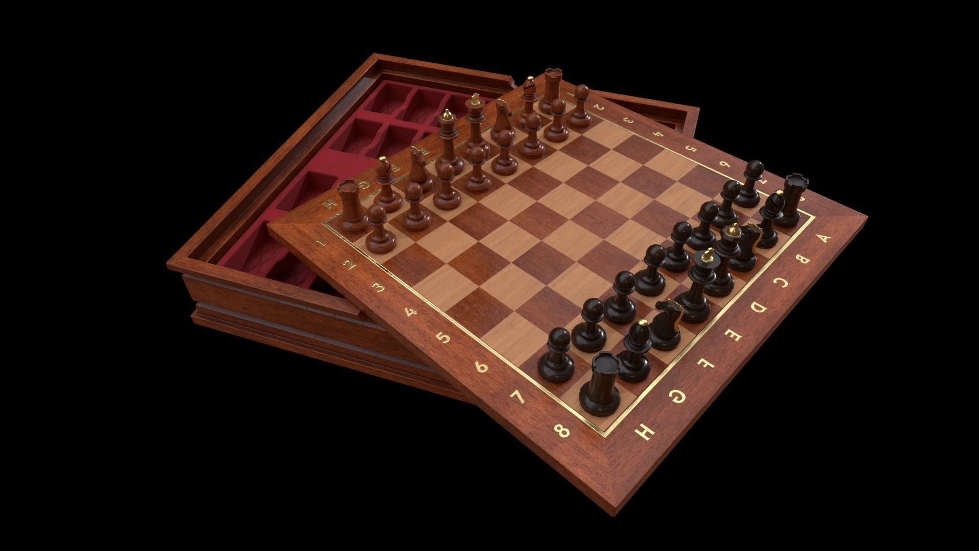 Wooden Chessboard Game-ready Low-poly 3D model_6