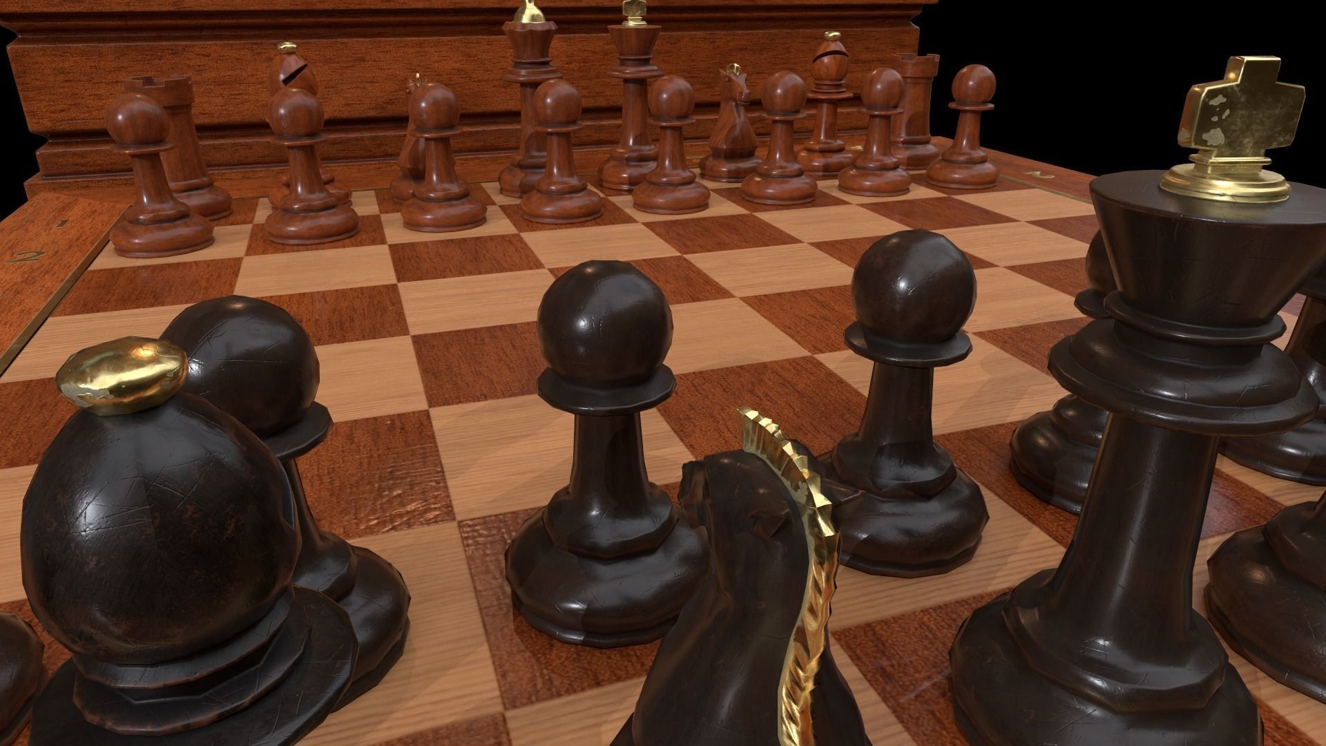 Wooden Chessboard Game-ready Low-poly 3D model_21