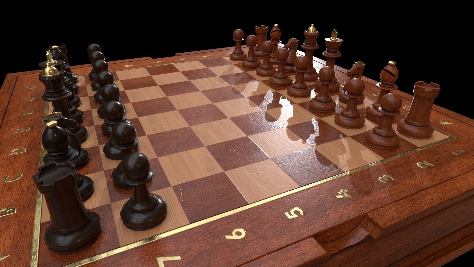 Wooden Chessboard Game-ready Low-poly 3D model_5