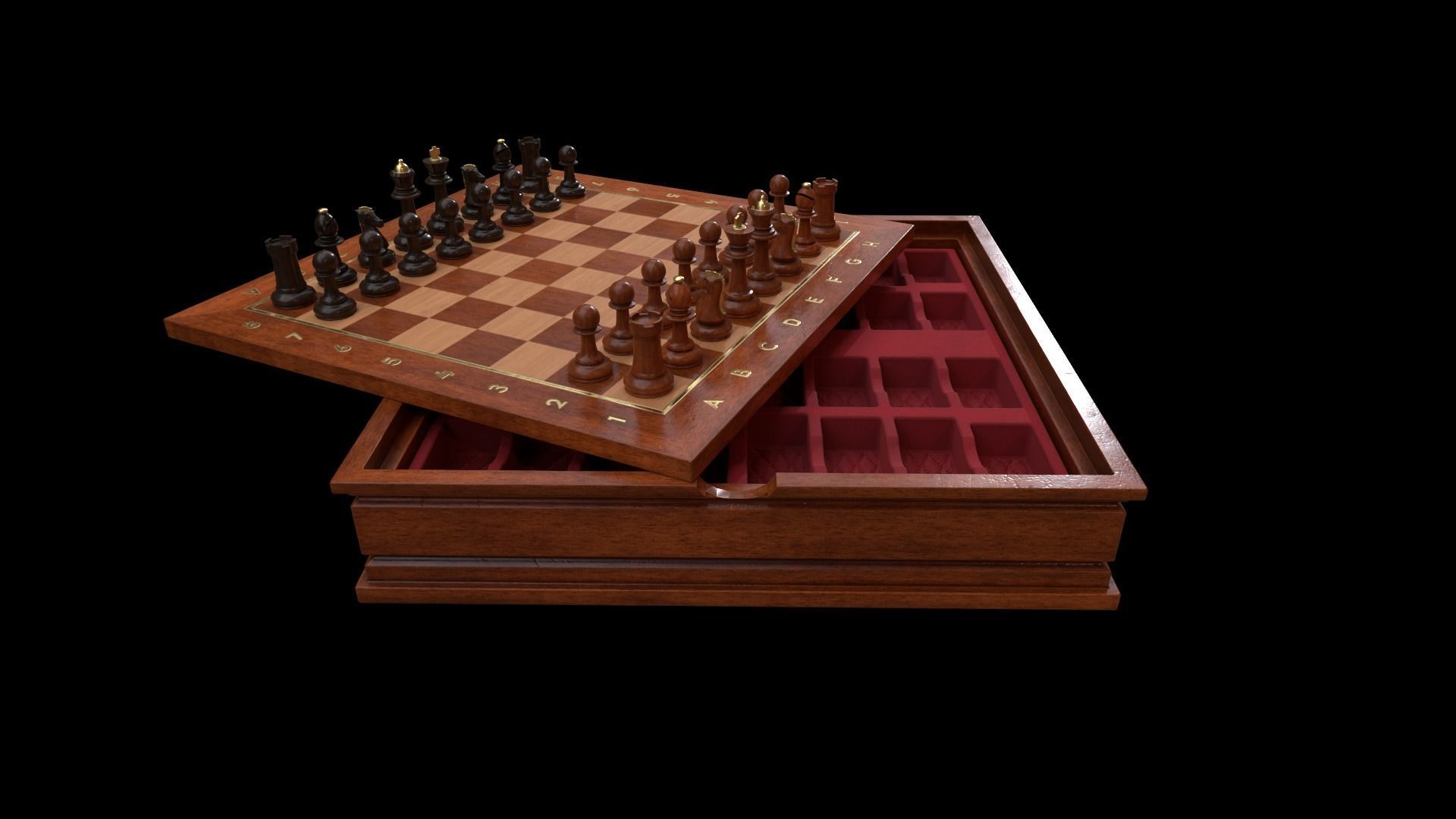 Wooden Chessboard Game-ready Low-poly 3D model_2