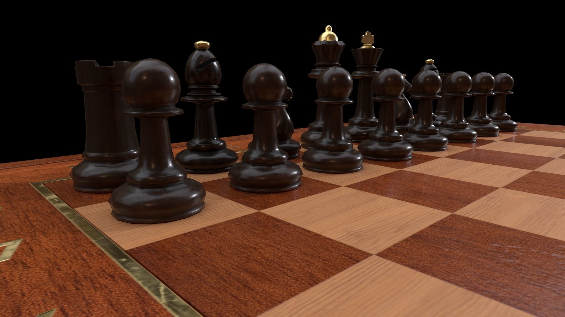 Wooden Chessboard Game-ready Low-poly 3D model_8