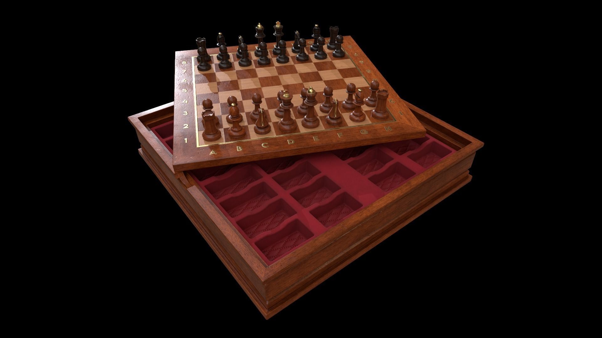 Wooden Chessboard Game-ready Low-poly 3D model_19