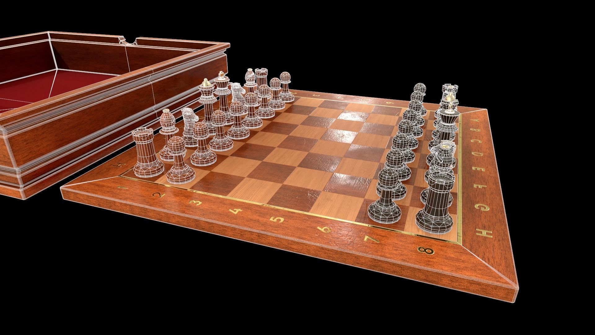 Wooden Chessboard Game-ready Low-poly 3D model_18