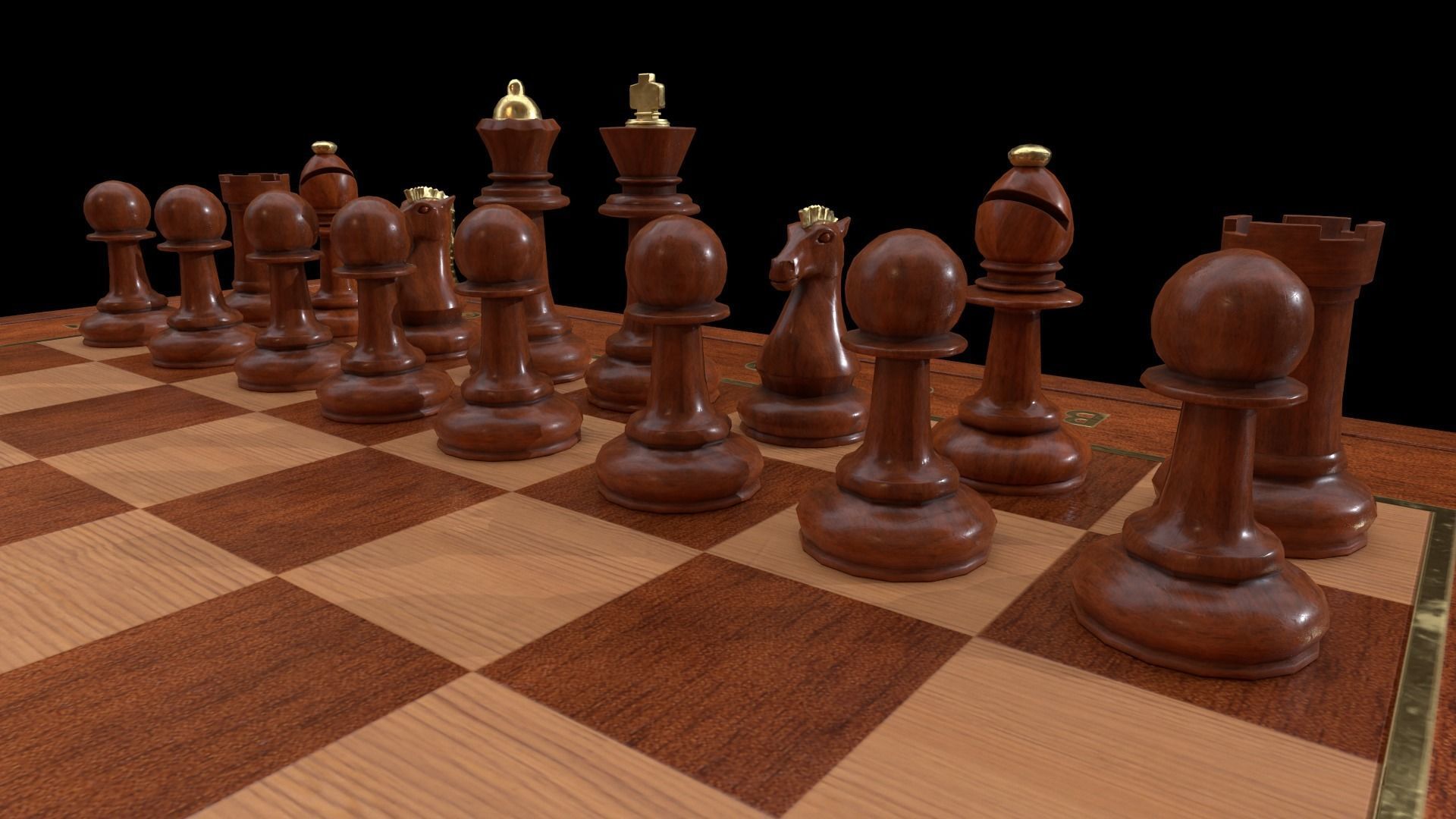 Wooden Chessboard Game-ready Low-poly 3D model_7