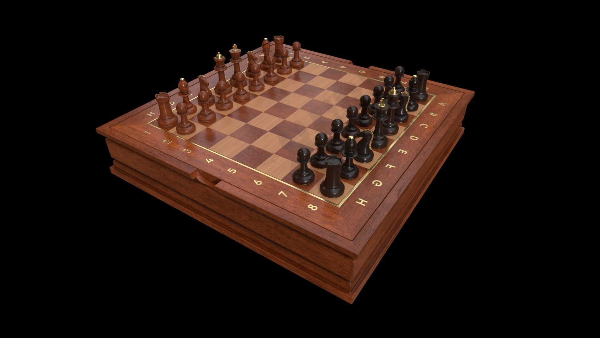 Wooden Chessboard Game-ready Low-poly 3D model_3