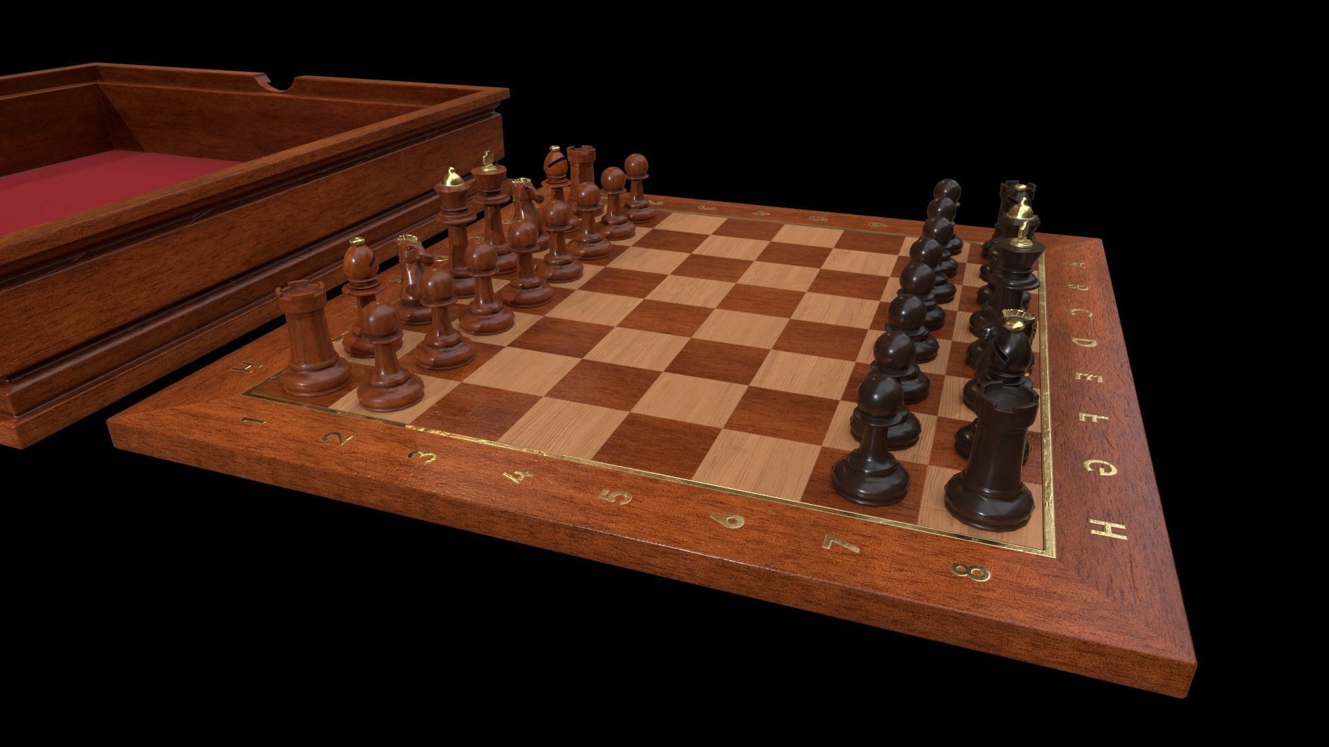 Wooden Chessboard Game-ready Low-poly 3D model_23