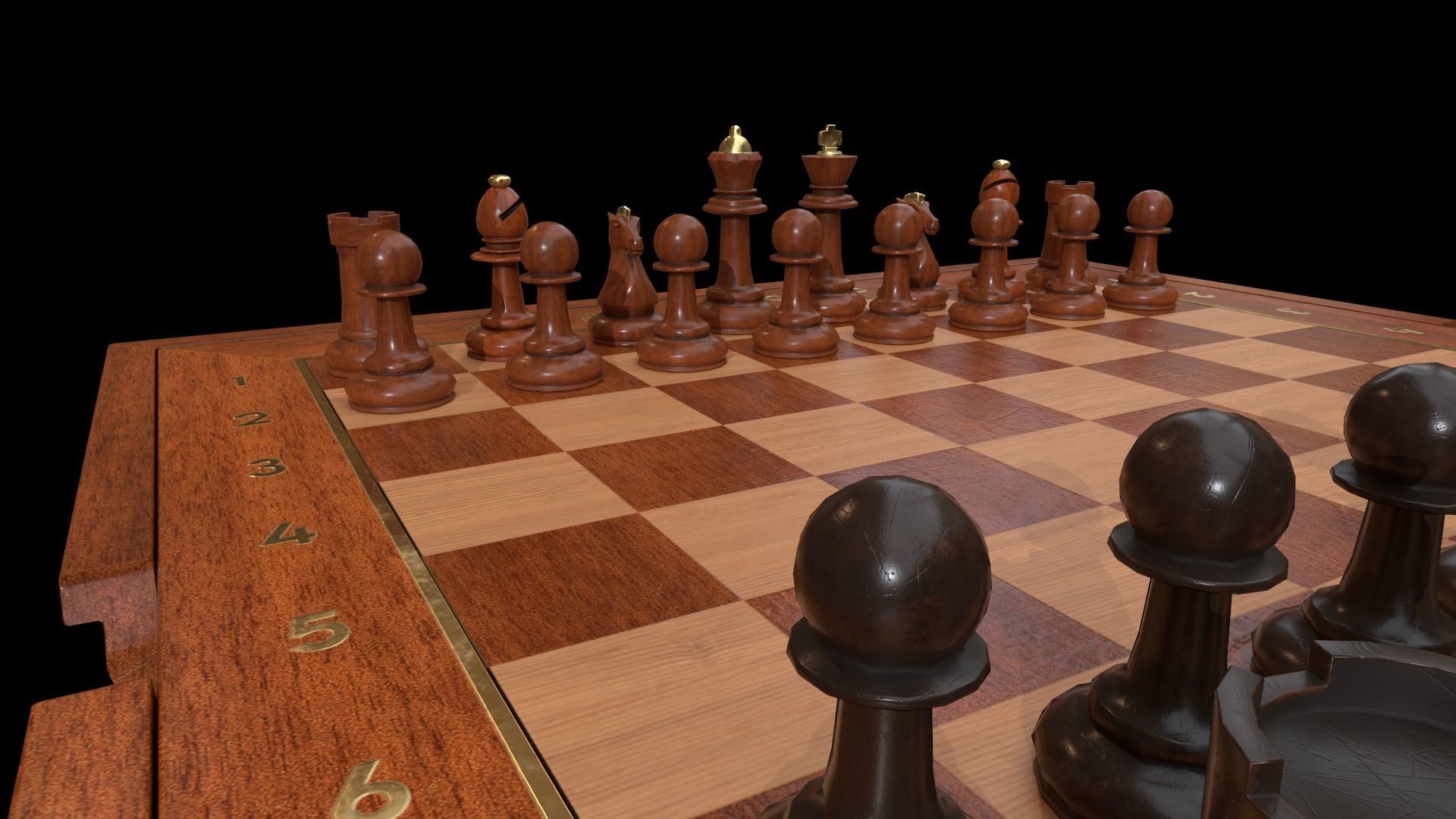 Wooden Chessboard Game-ready Low-poly 3D model_4