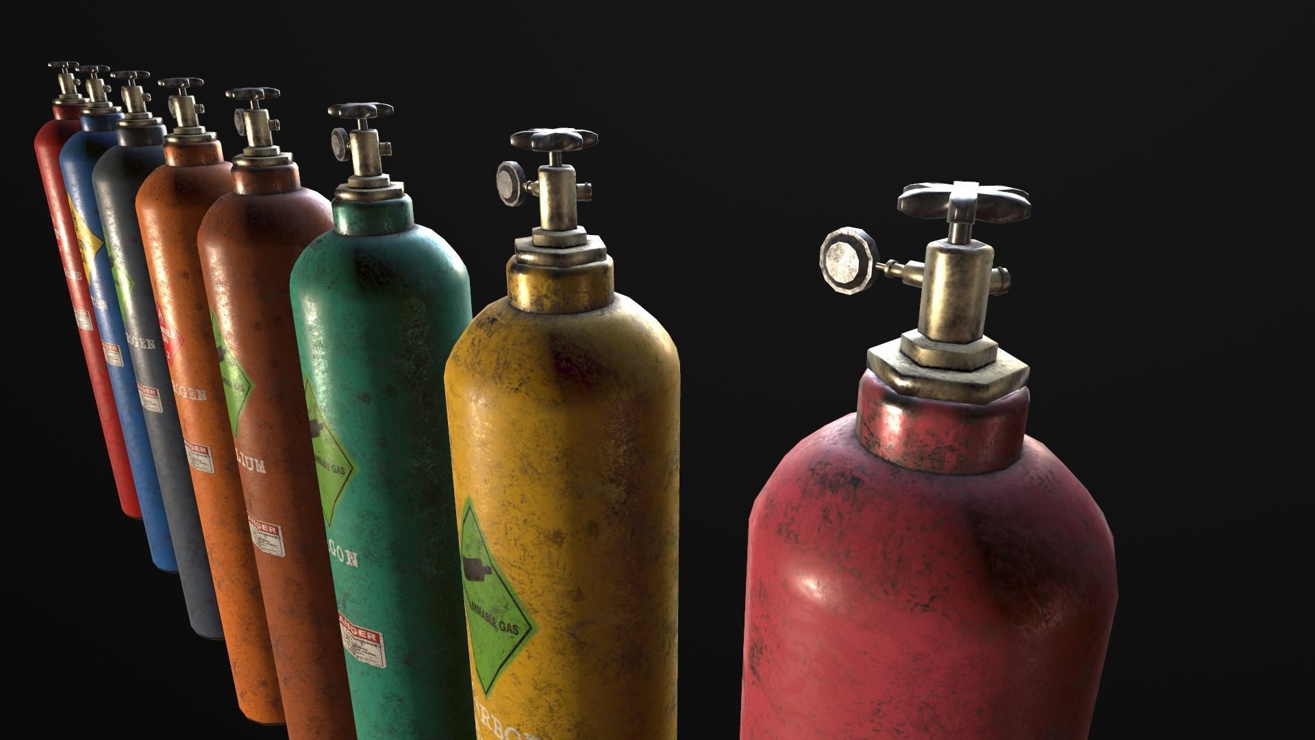 3D model 8types of Old Industrial Gas Cylinders VR / AR / lowpoly