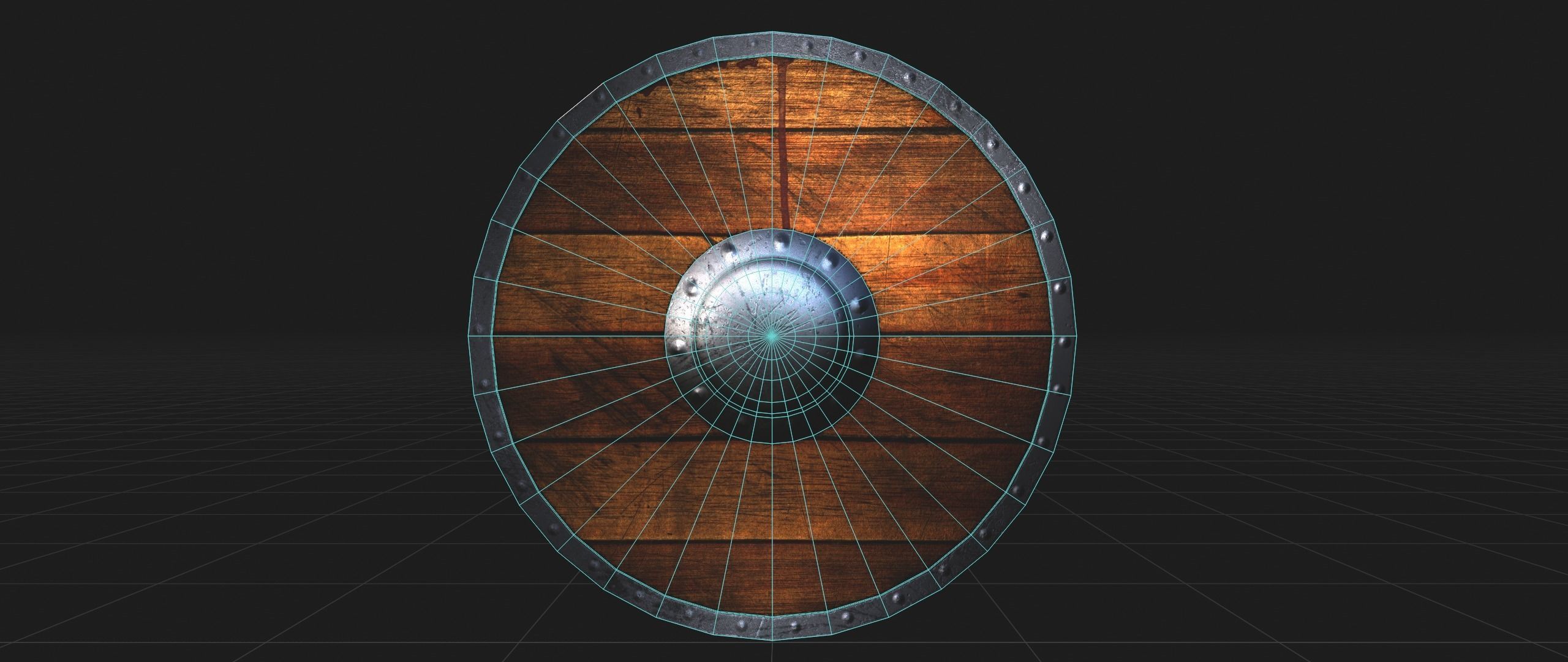 Round Wooden Shield Low-poly 3D model_1