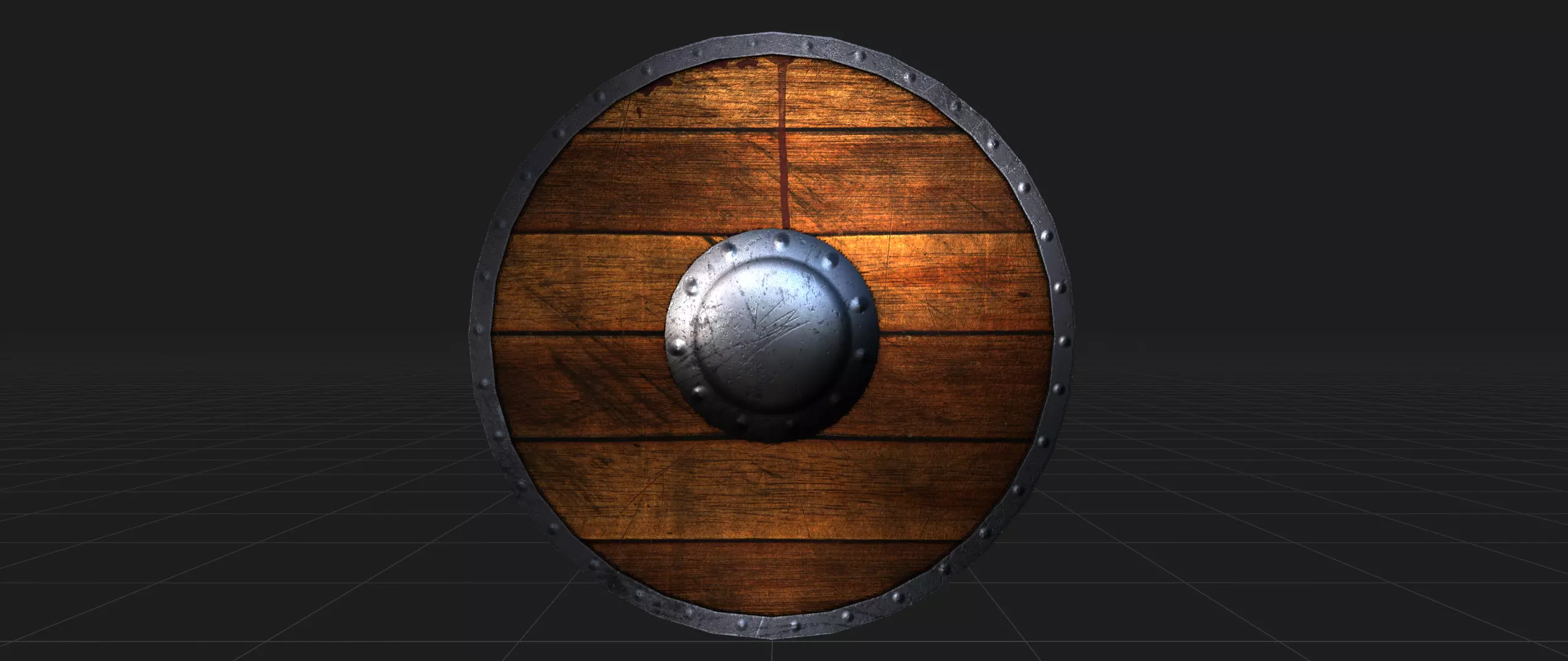 Round Wooden Shield Low-poly 3D model_0