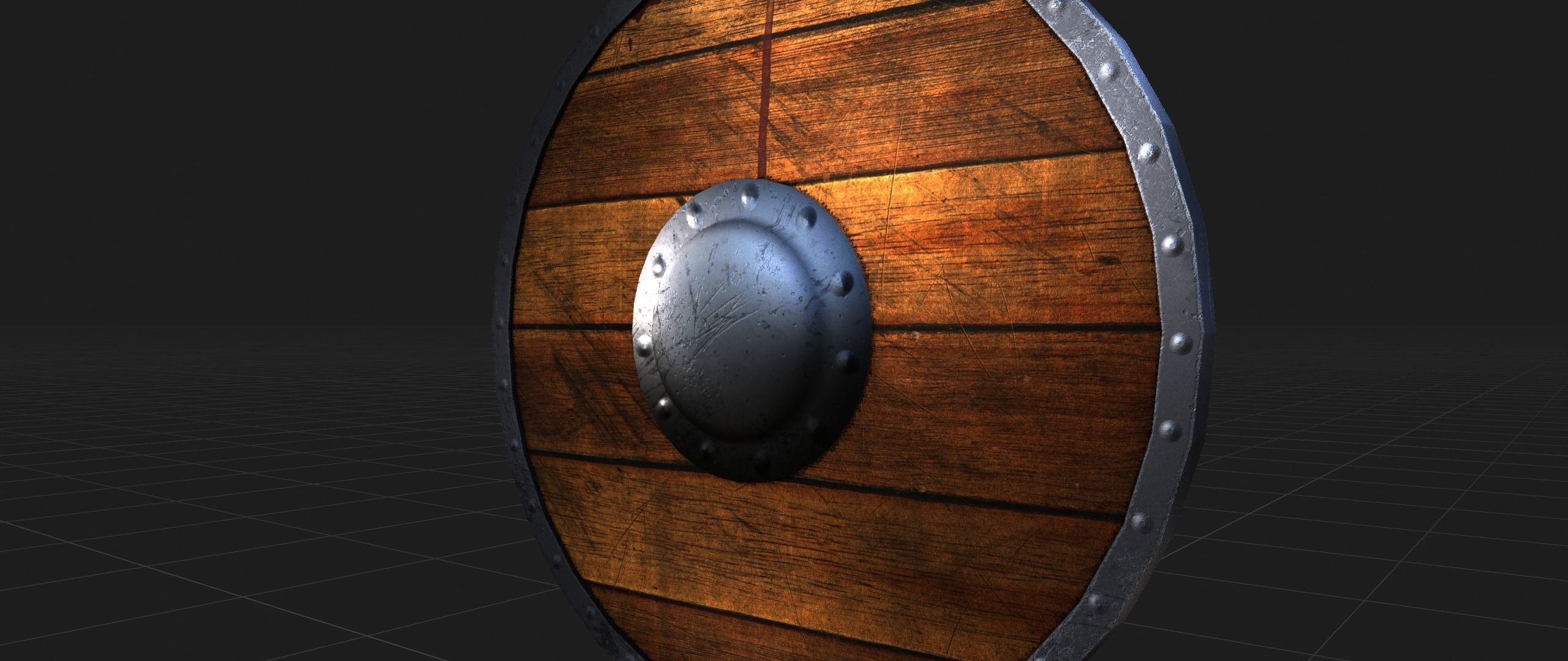Round Wooden Shield Low-poly 3D model_3