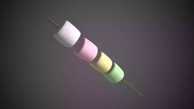 Mashmallows with Stick Low-poly 3D model