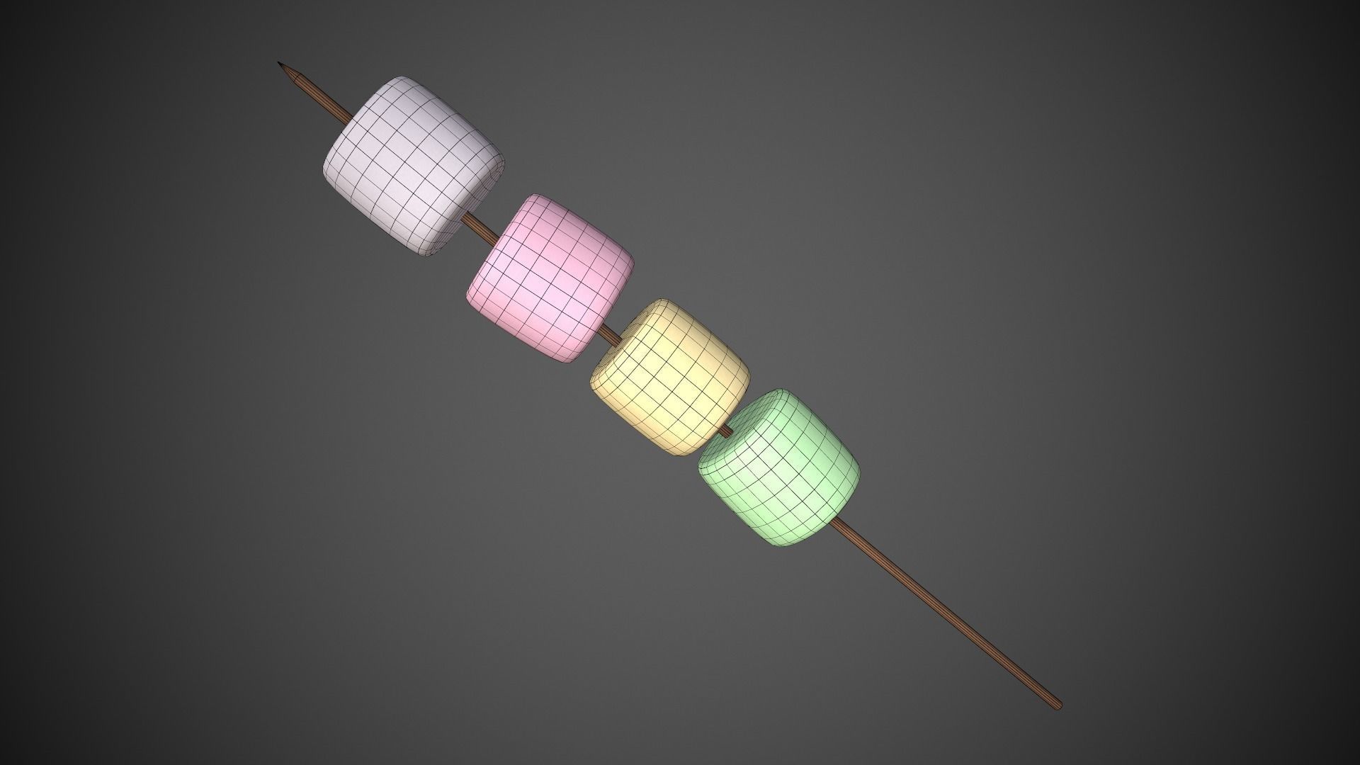 Mashmallows with Stick Low-poly 3D model_10