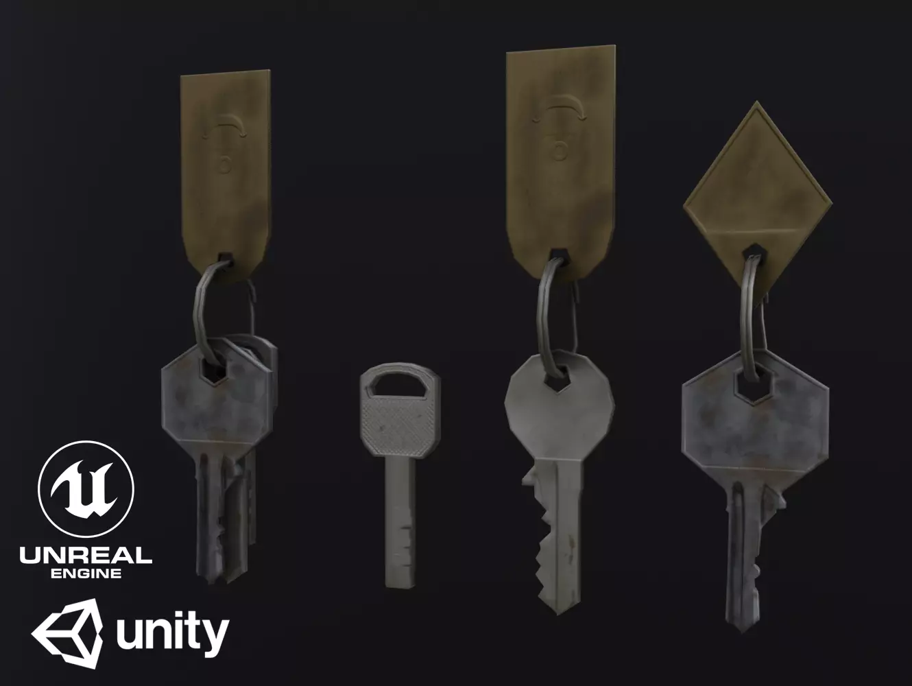 Keys with Tags Low-poly 3D model