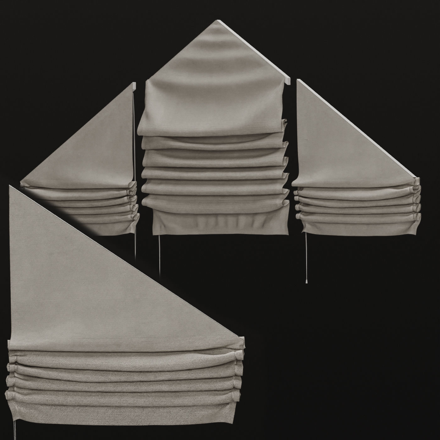 Roman blinds on triangular windows 3D model_1