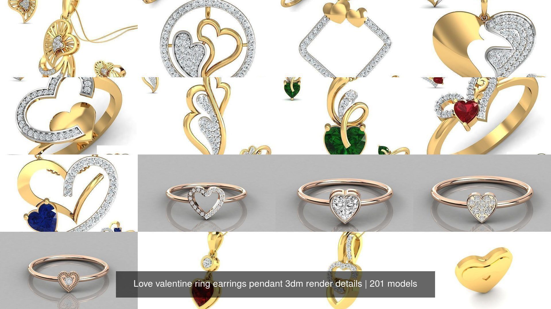 201 Love valentine ring earrings pendant 3dm render details 3D Model Collection_10