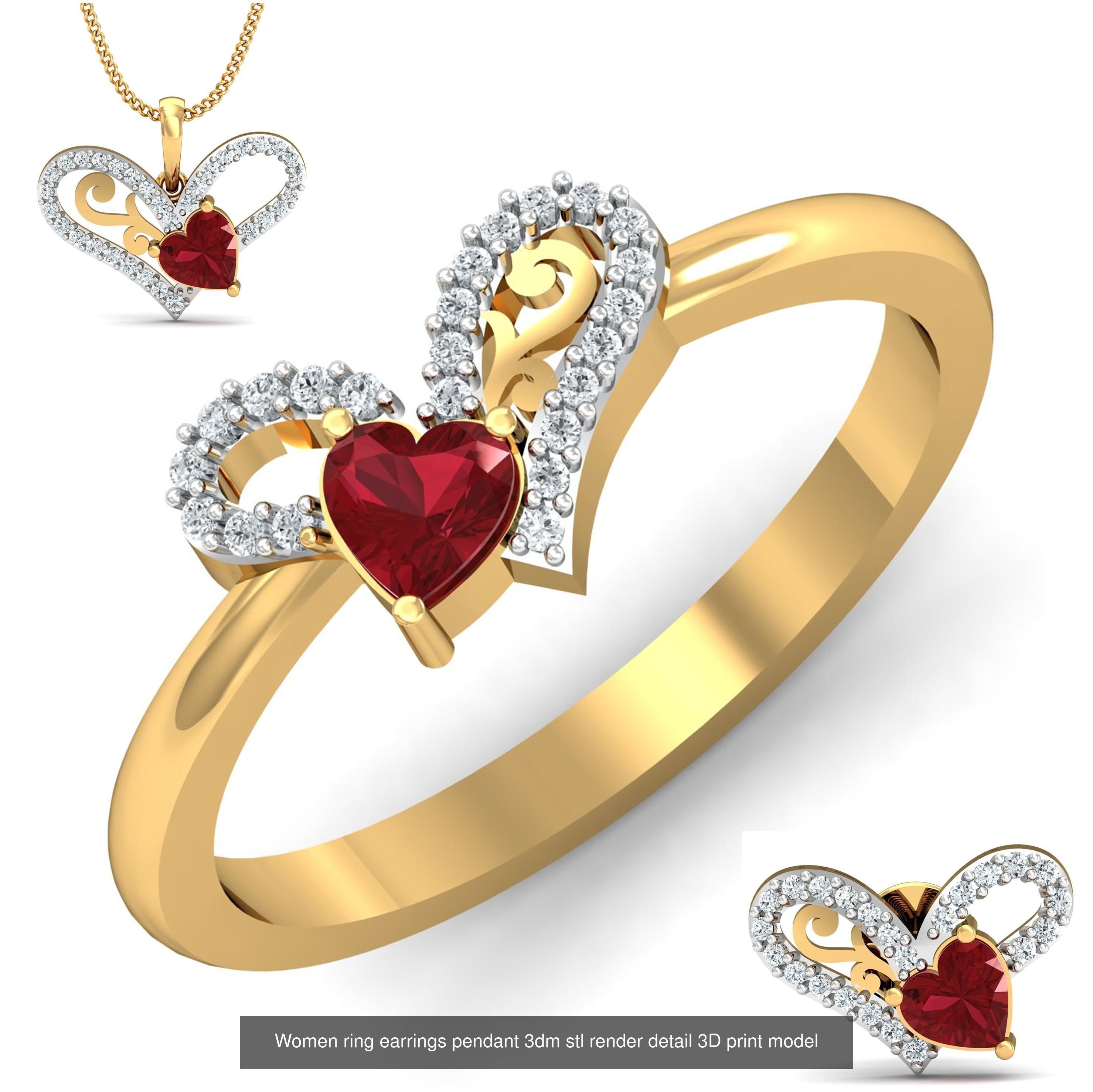 201 Love valentine ring earrings pendant 3dm render details 3D Model Collection_112