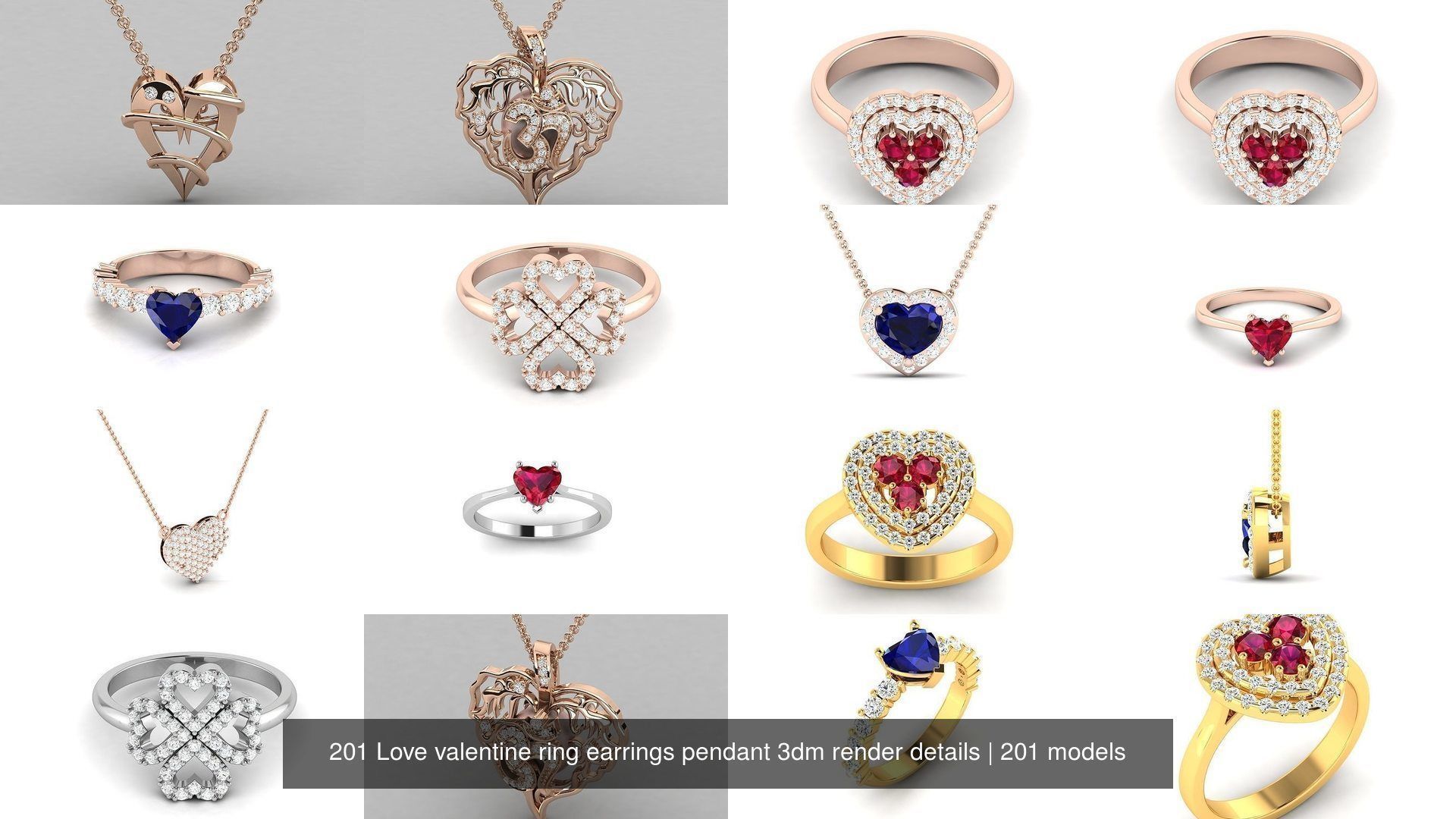 201 Love valentine ring earrings pendant 3dm render details 3D Model Collection_24