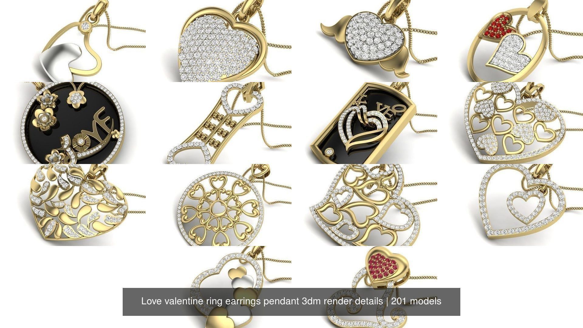 201 Love valentine ring earrings pendant 3dm render details 3D Model Collection_4
