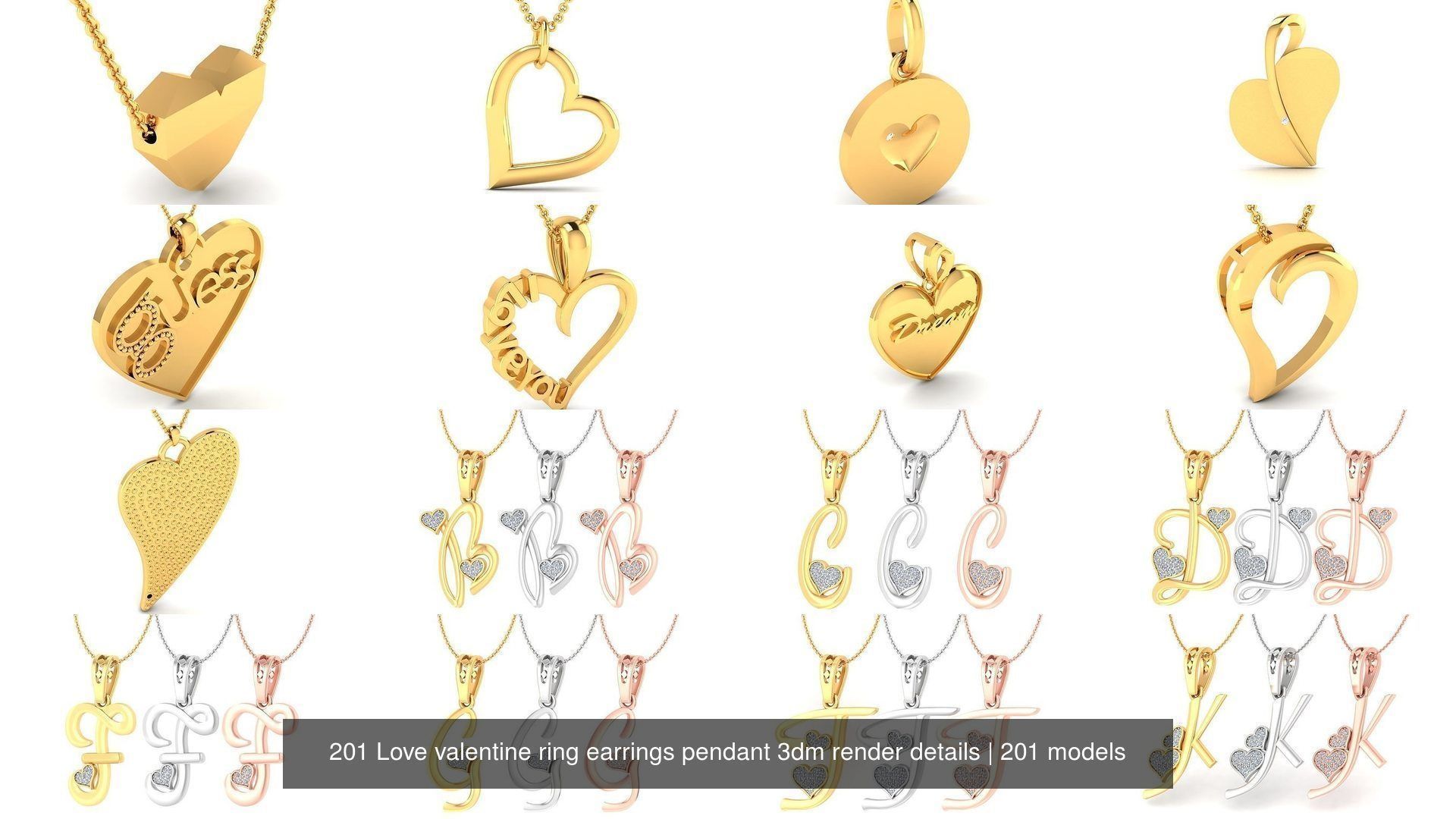 201 Love valentine ring earrings pendant 3dm render details 3D Model Collection_12