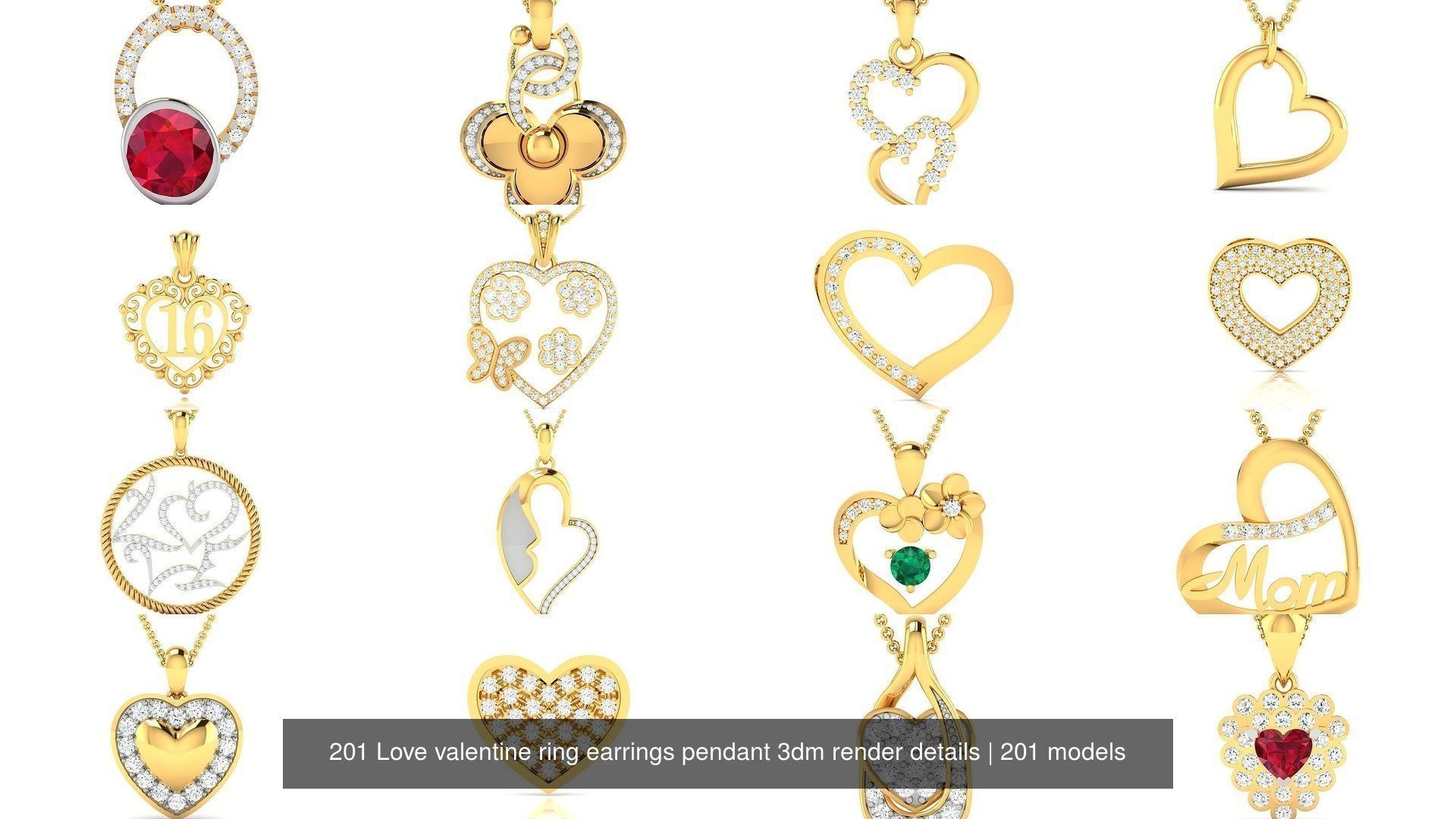 201 Love valentine ring earrings pendant 3dm render details 3D Model Collection_16