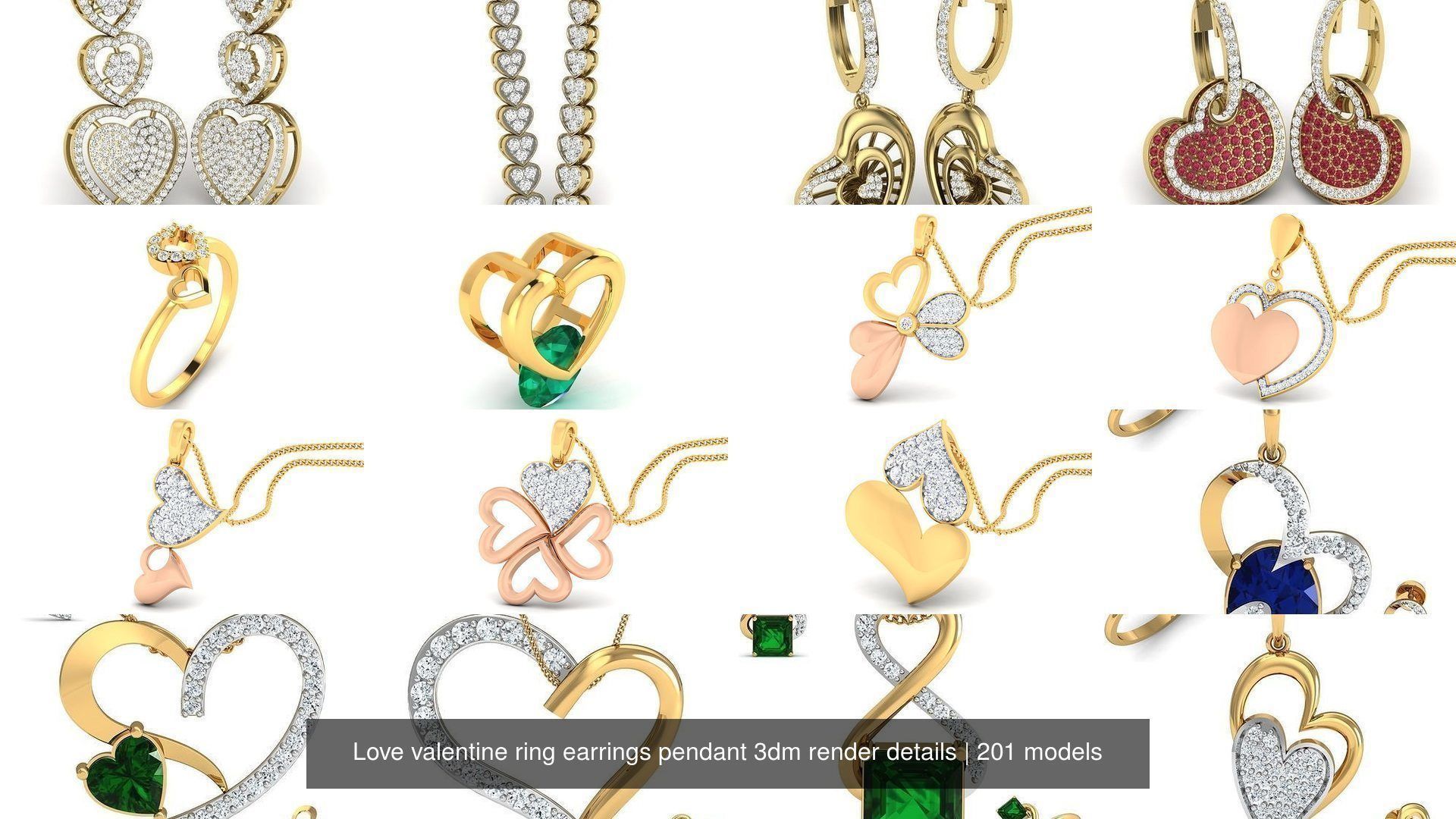 201 Love valentine ring earrings pendant 3dm render details 3D Model Collection_8