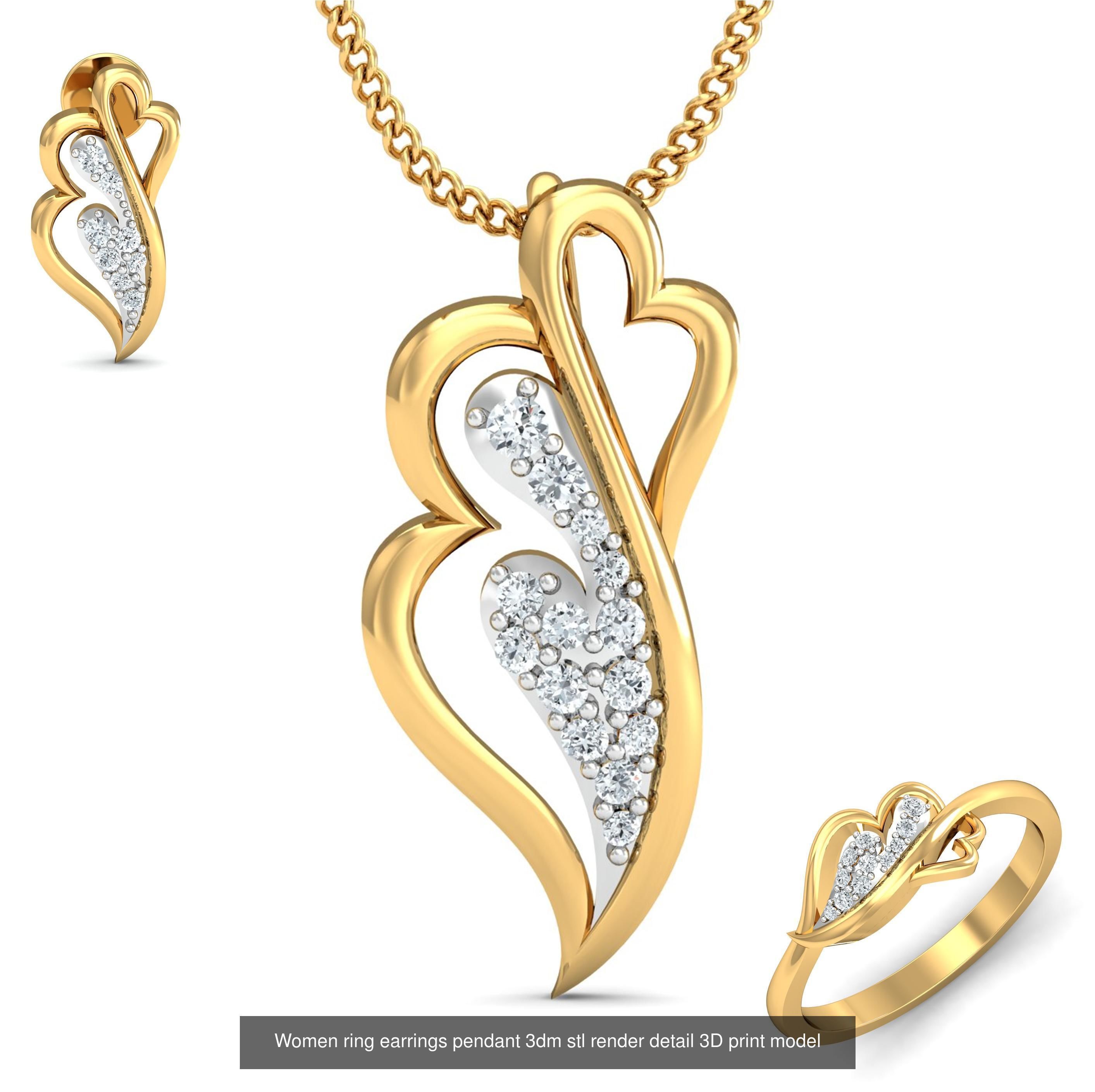 201 Love valentine ring earrings pendant 3dm render details 3D Model Collection_110