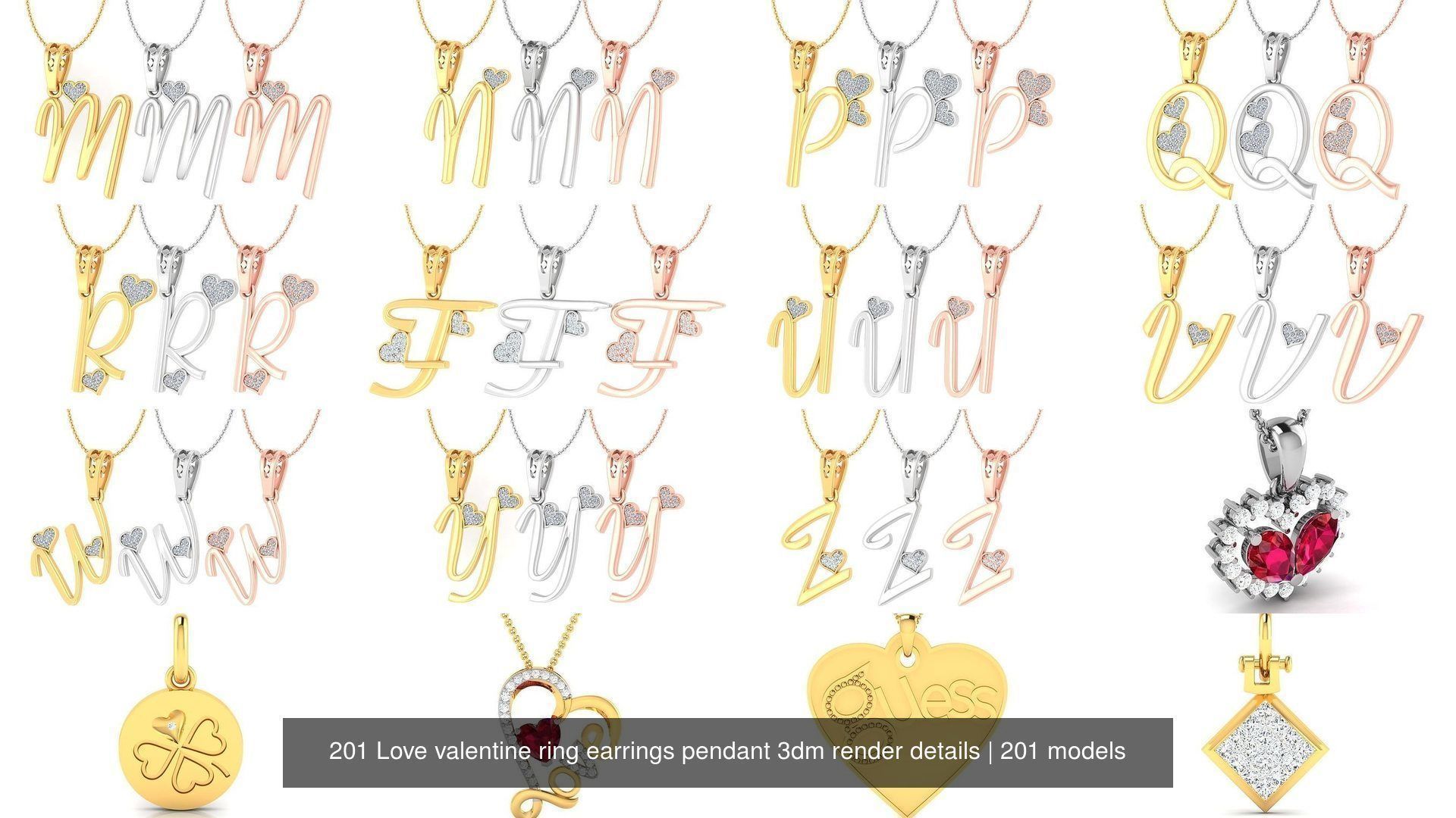 201 Love valentine ring earrings pendant 3dm render details 3D Model Collection_14