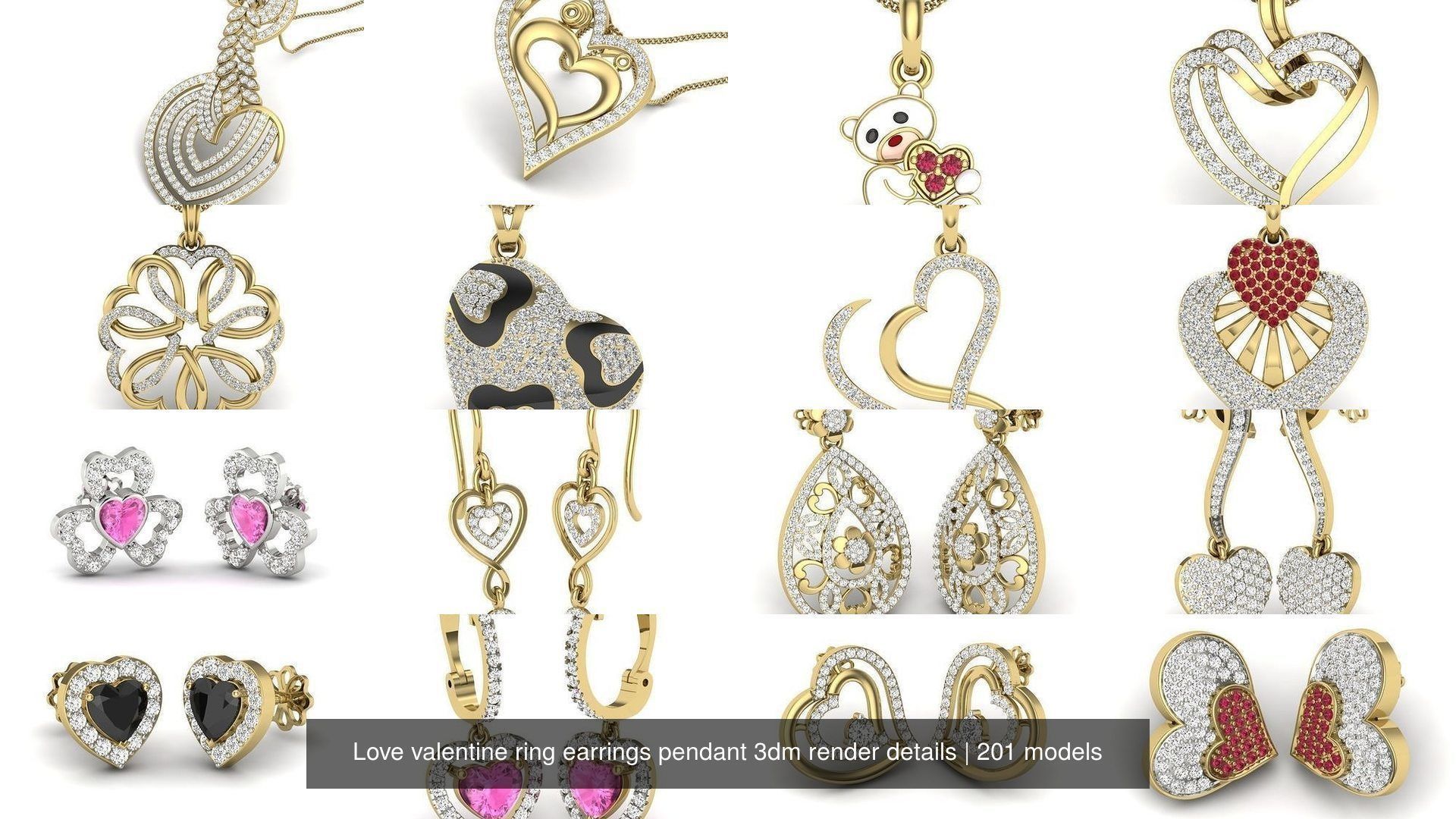 201 Love valentine ring earrings pendant 3dm render details 3D Model Collection_6