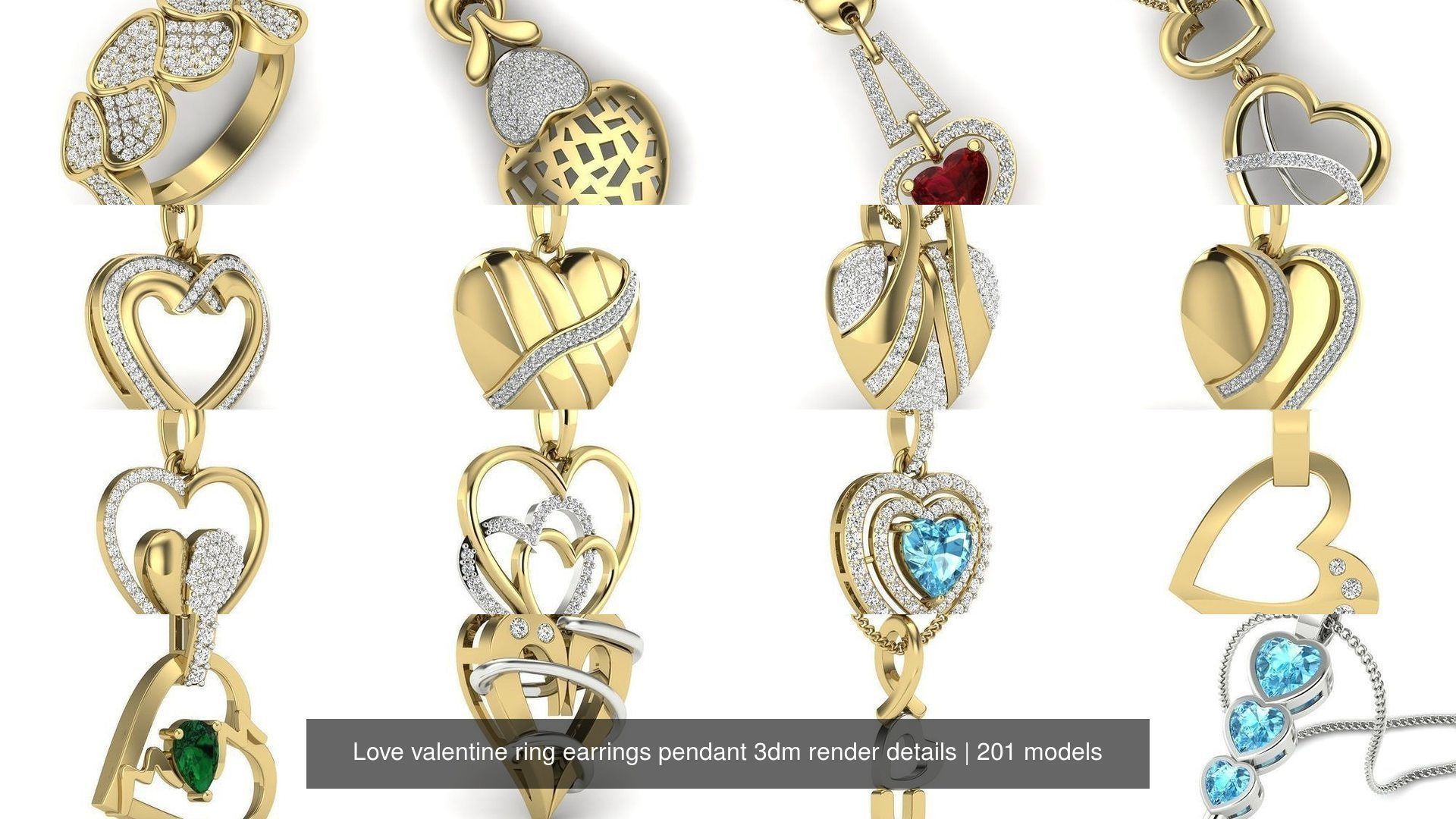 201 Love valentine ring earrings pendant 3dm render details 3D Model Collection_3