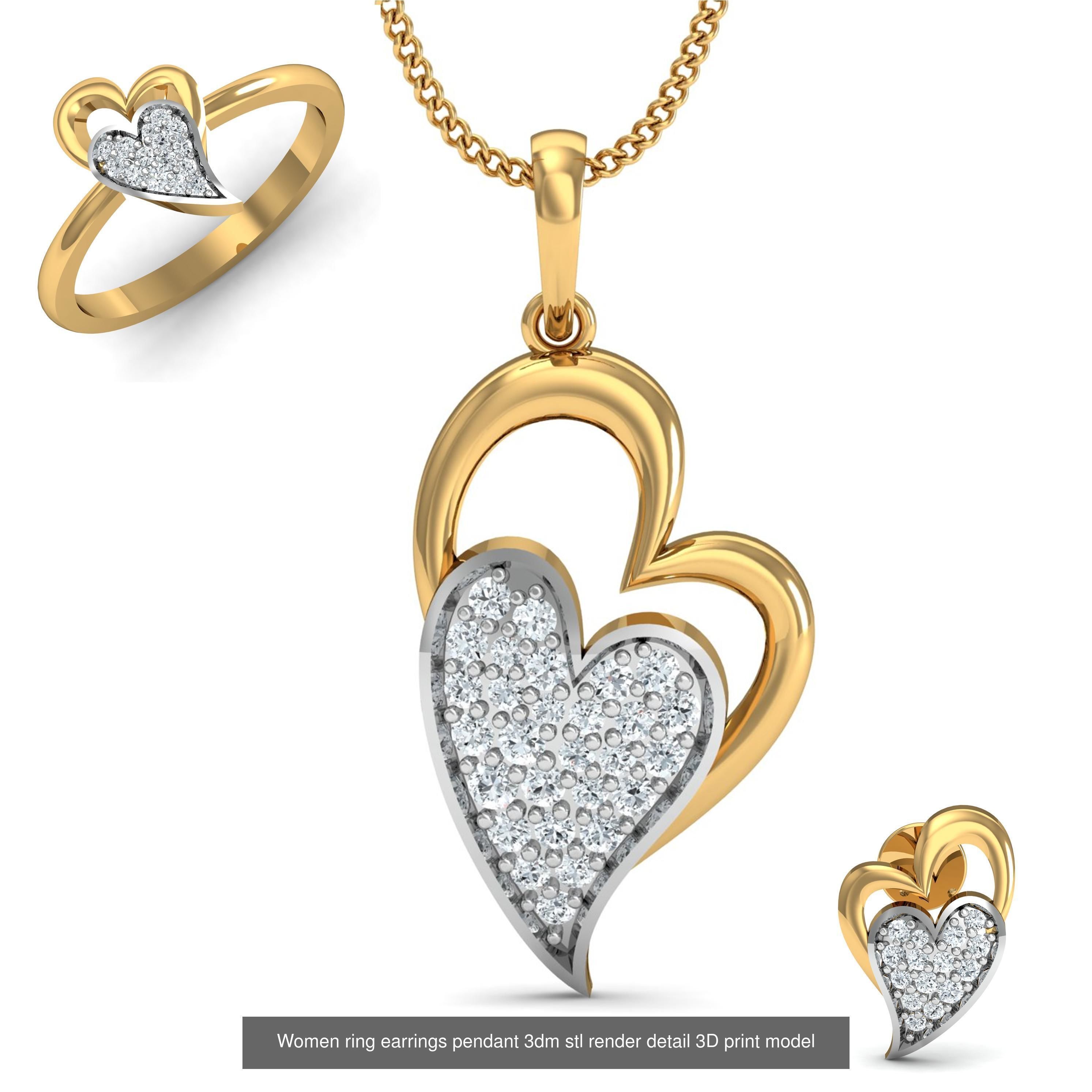 201 Love valentine ring earrings pendant 3dm render details 3D Model Collection_104