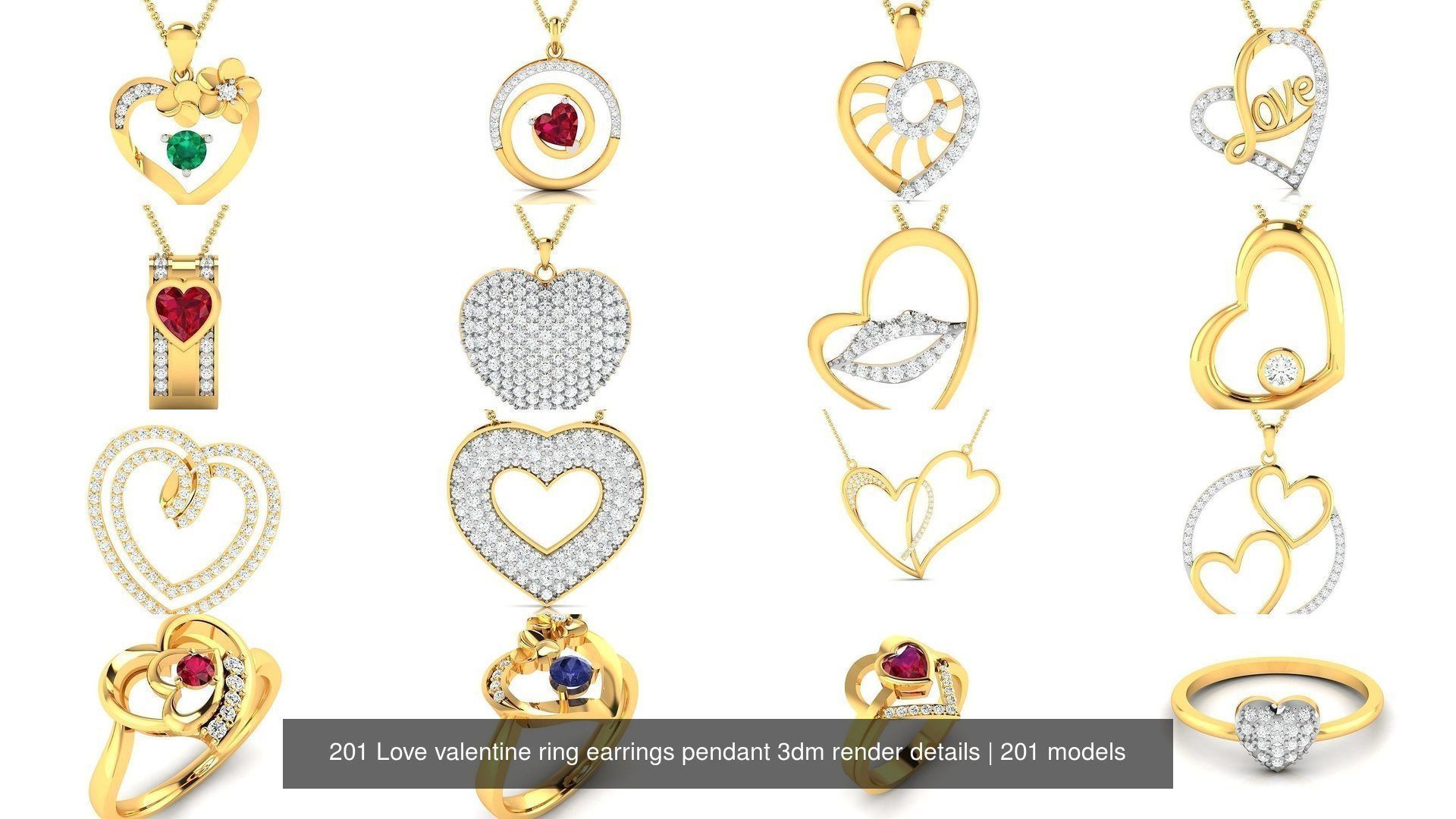 201 Love valentine ring earrings pendant 3dm render details 3D Model Collection_18