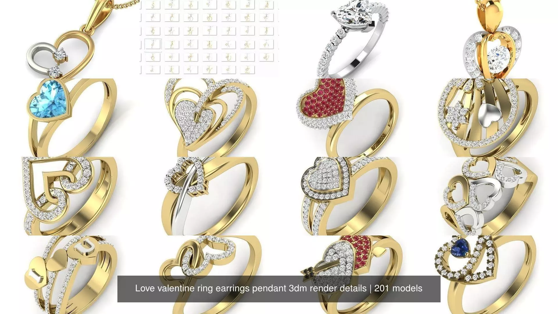201 Love valentine ring earrings pendant 3dm render details 3D Model Collection_1