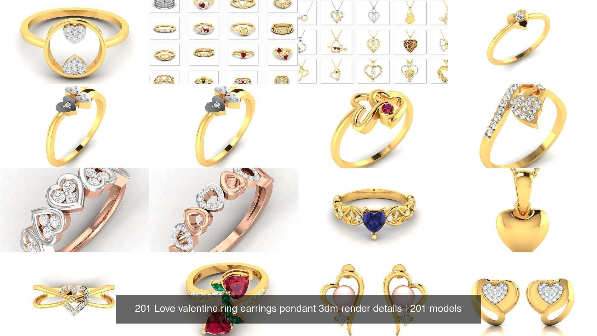 201 Love valentine ring earrings pendant 3dm render details 3D Model Collection_20